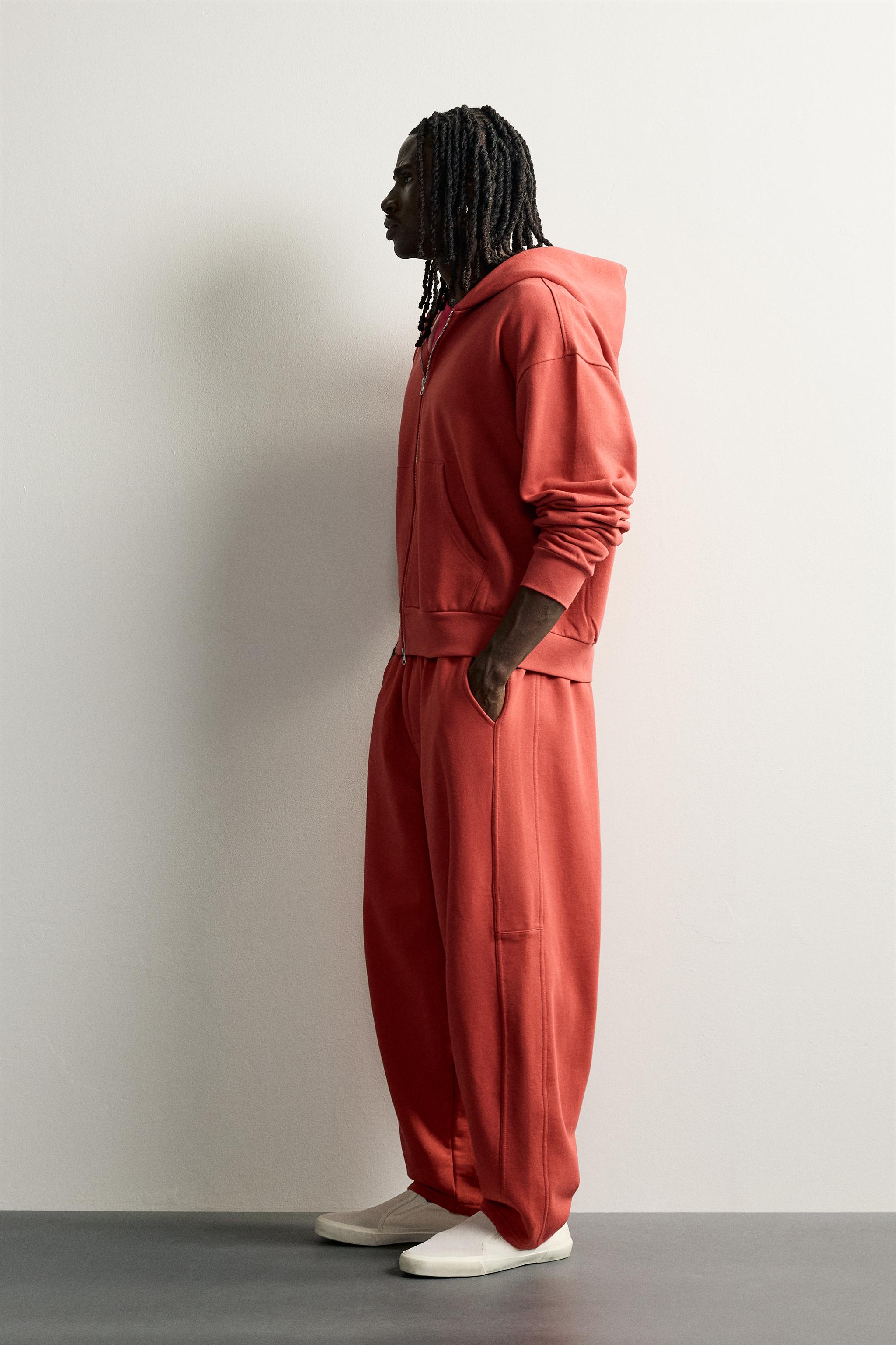 BASIC BOXY-FIT ZIP-UP HOODIE - Red