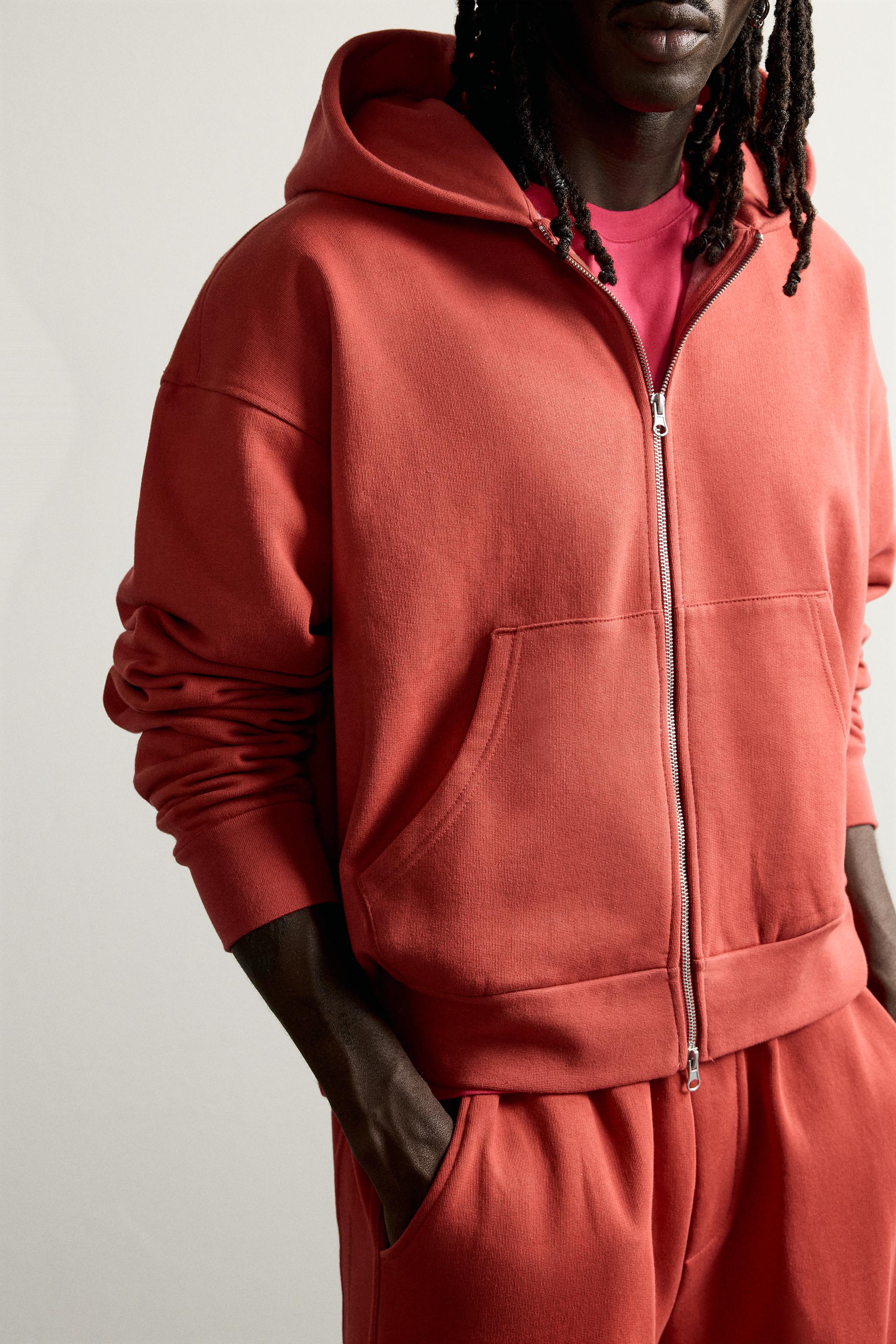 BASIC BOXY-FIT ZIP-UP HOODIE - Red