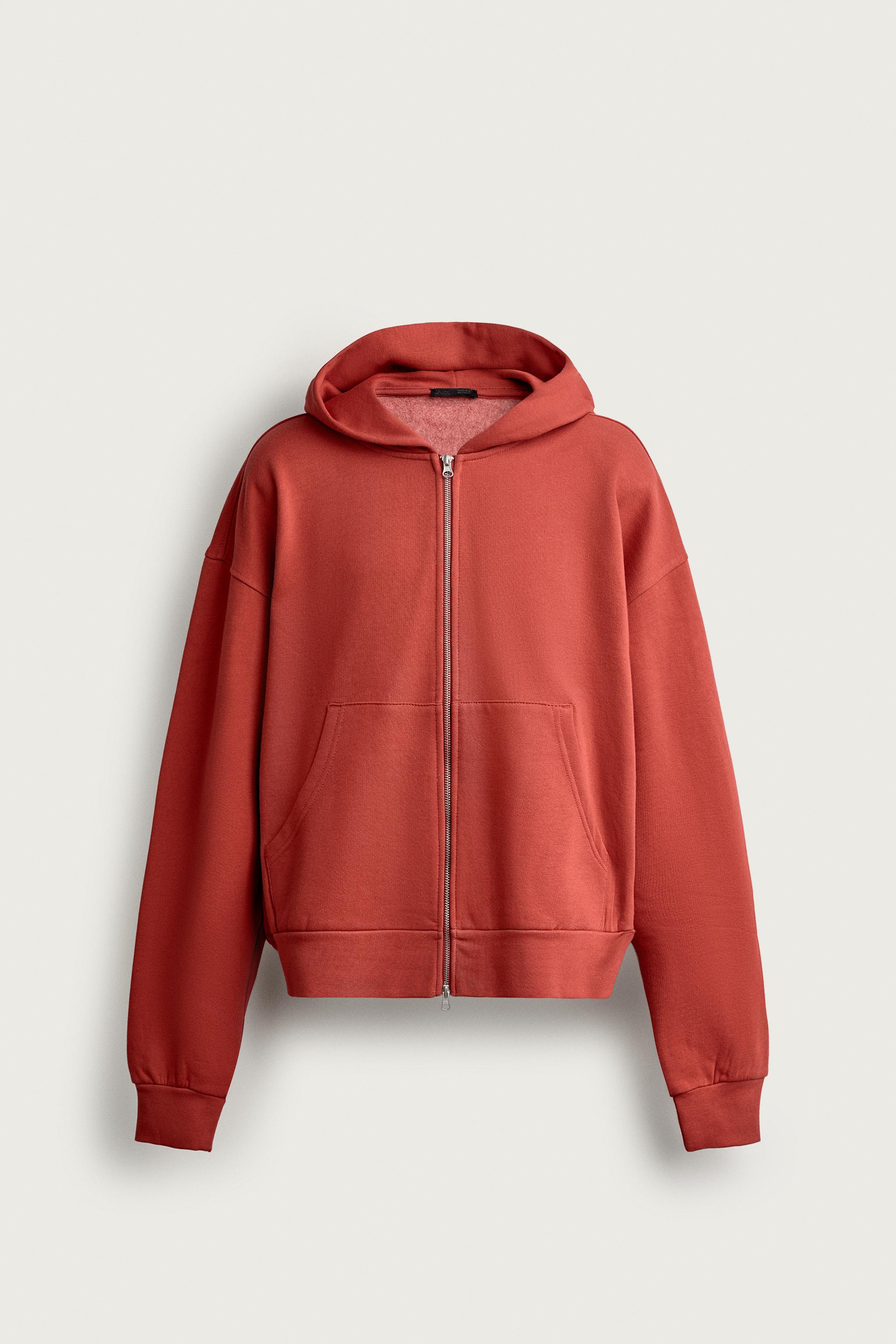 BASIC BOXY-FIT ZIP-UP HOODIE - Red