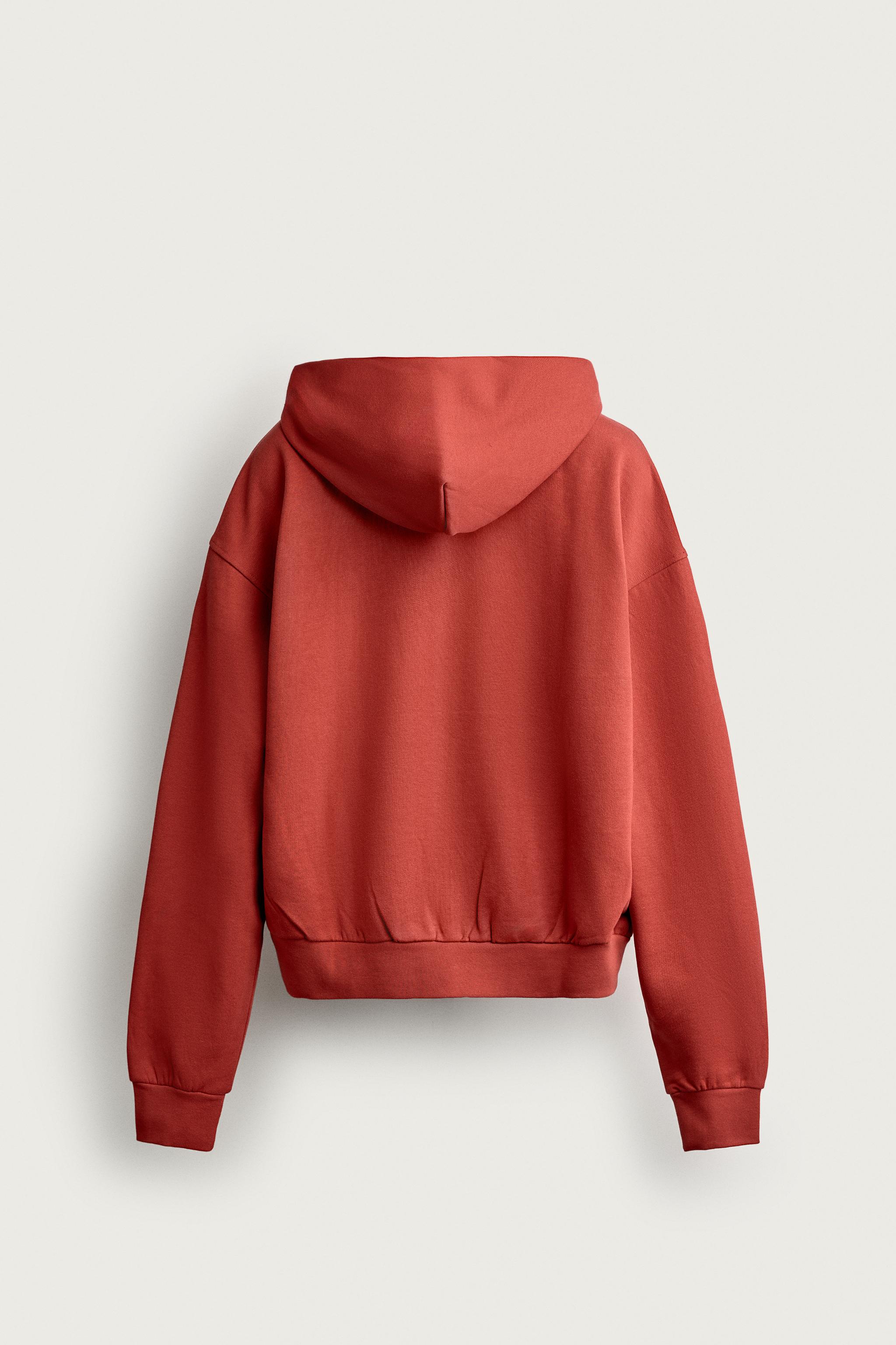 BASIC BOXY-FIT ZIP-UP HOODIE - Red