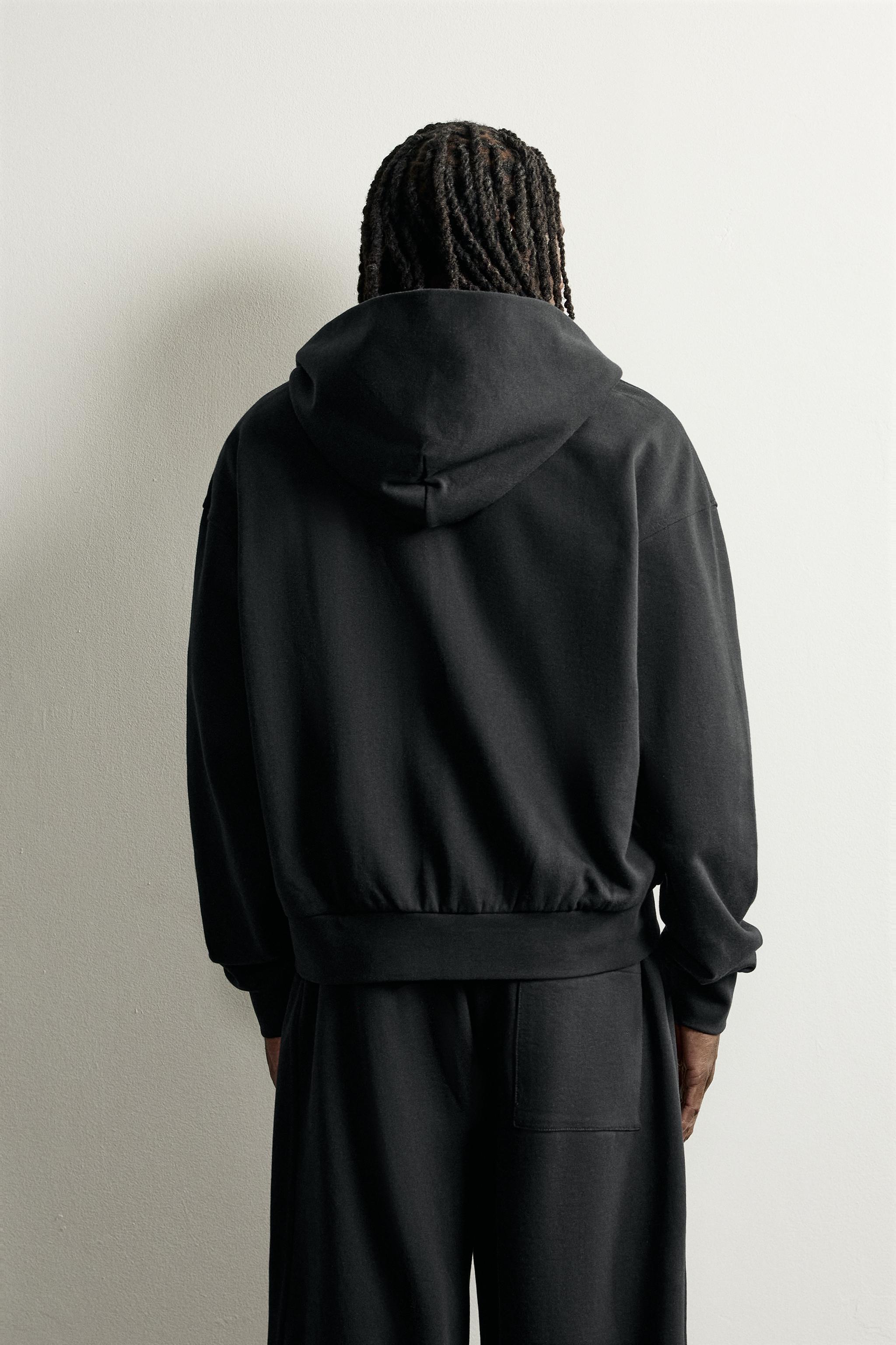 BASIC BOXY-FIT ZIP-UP HOODIE - Black