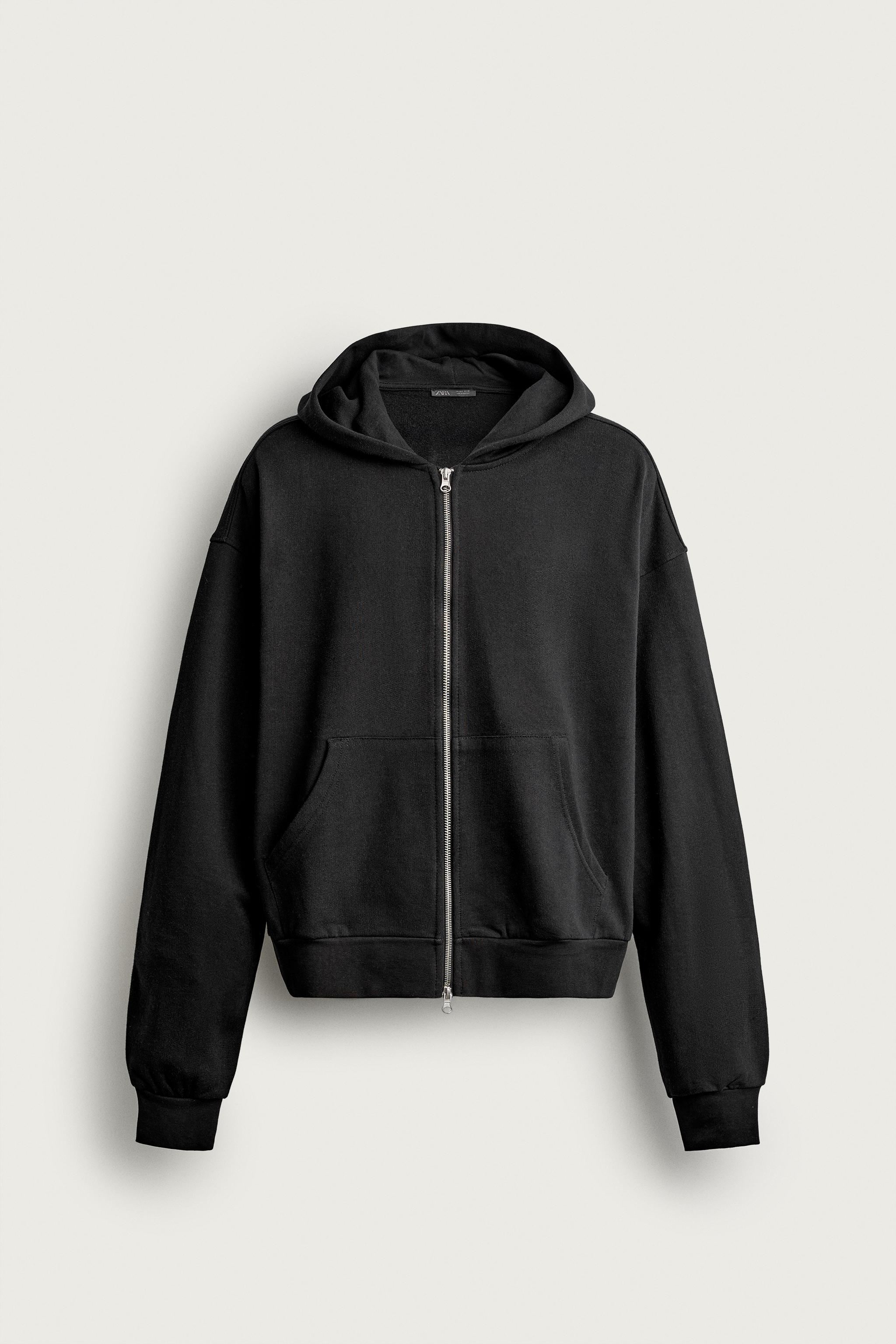 BASIC BOXY-FIT ZIP-UP HOODIE - Black