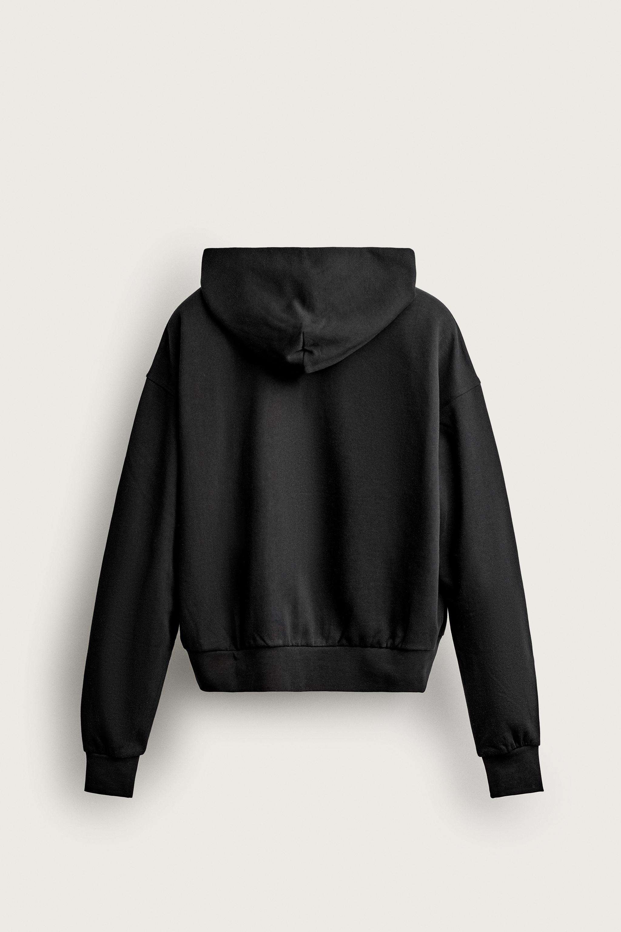 BASIC BOXY-FIT ZIP-UP HOODIE - Black