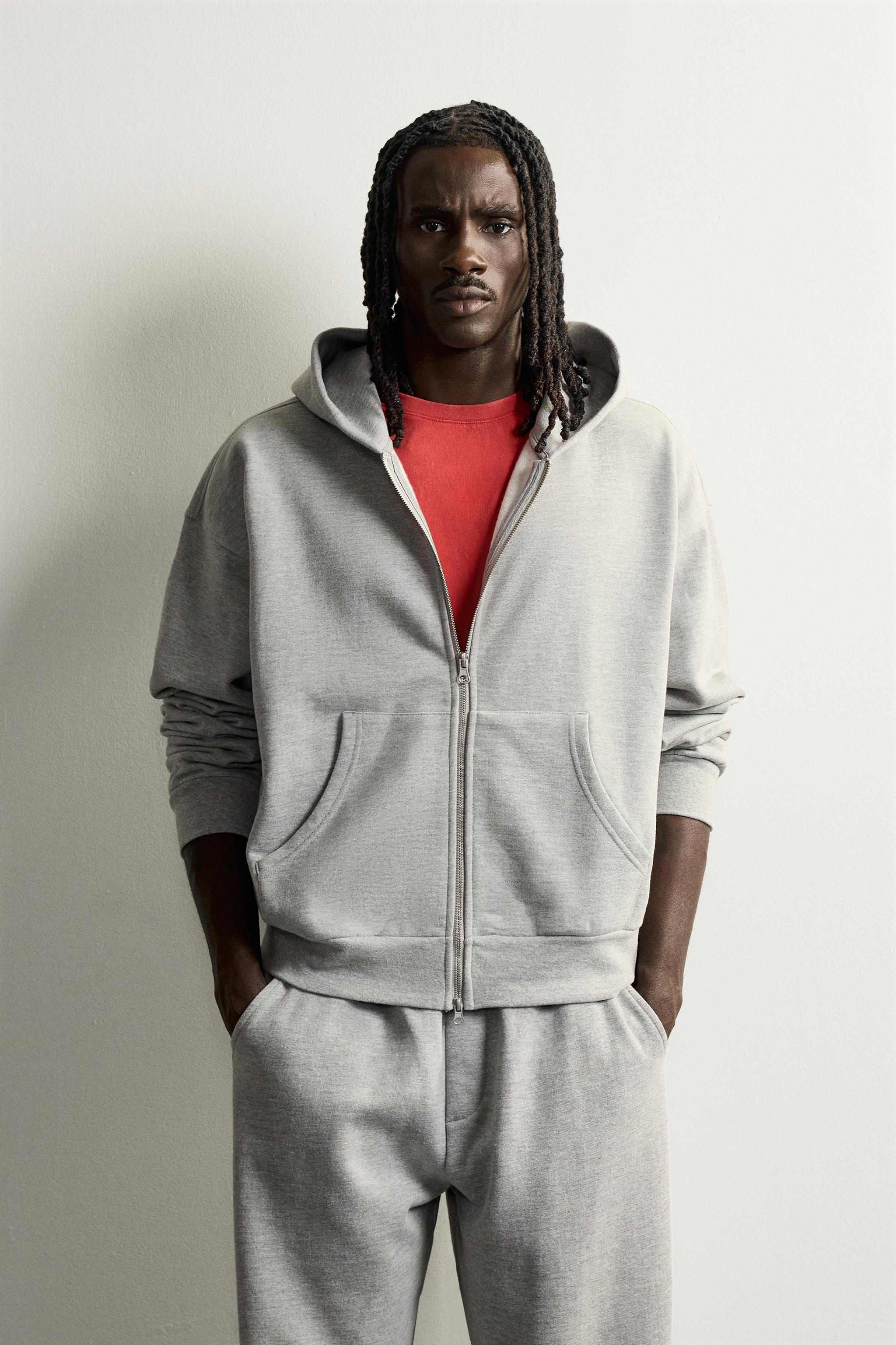 BASIC BOXY-FIT ZIP-UP HOODIE - Gray marl