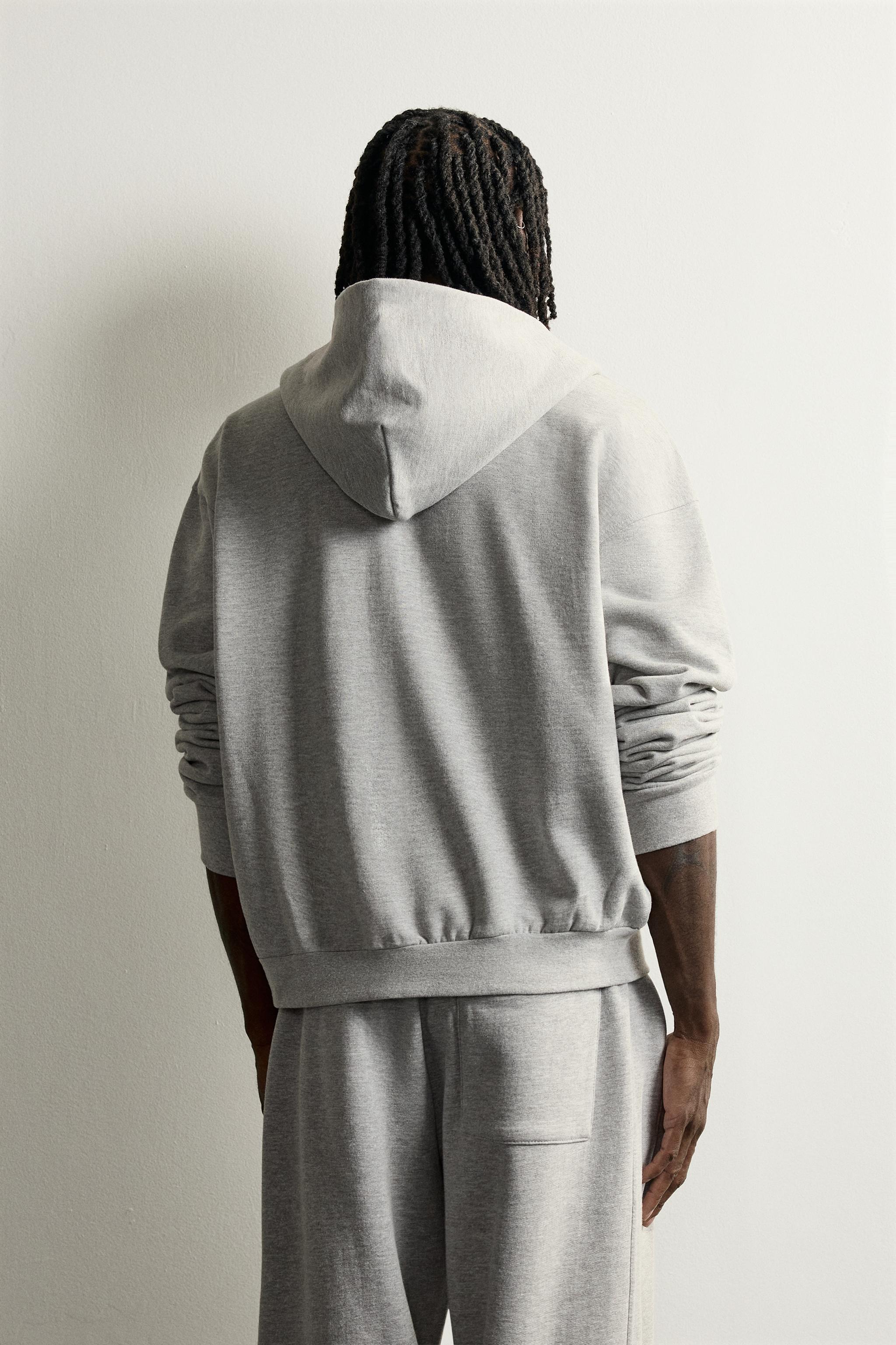 BASIC BOXY-FIT ZIP-UP HOODIE - Gray marl