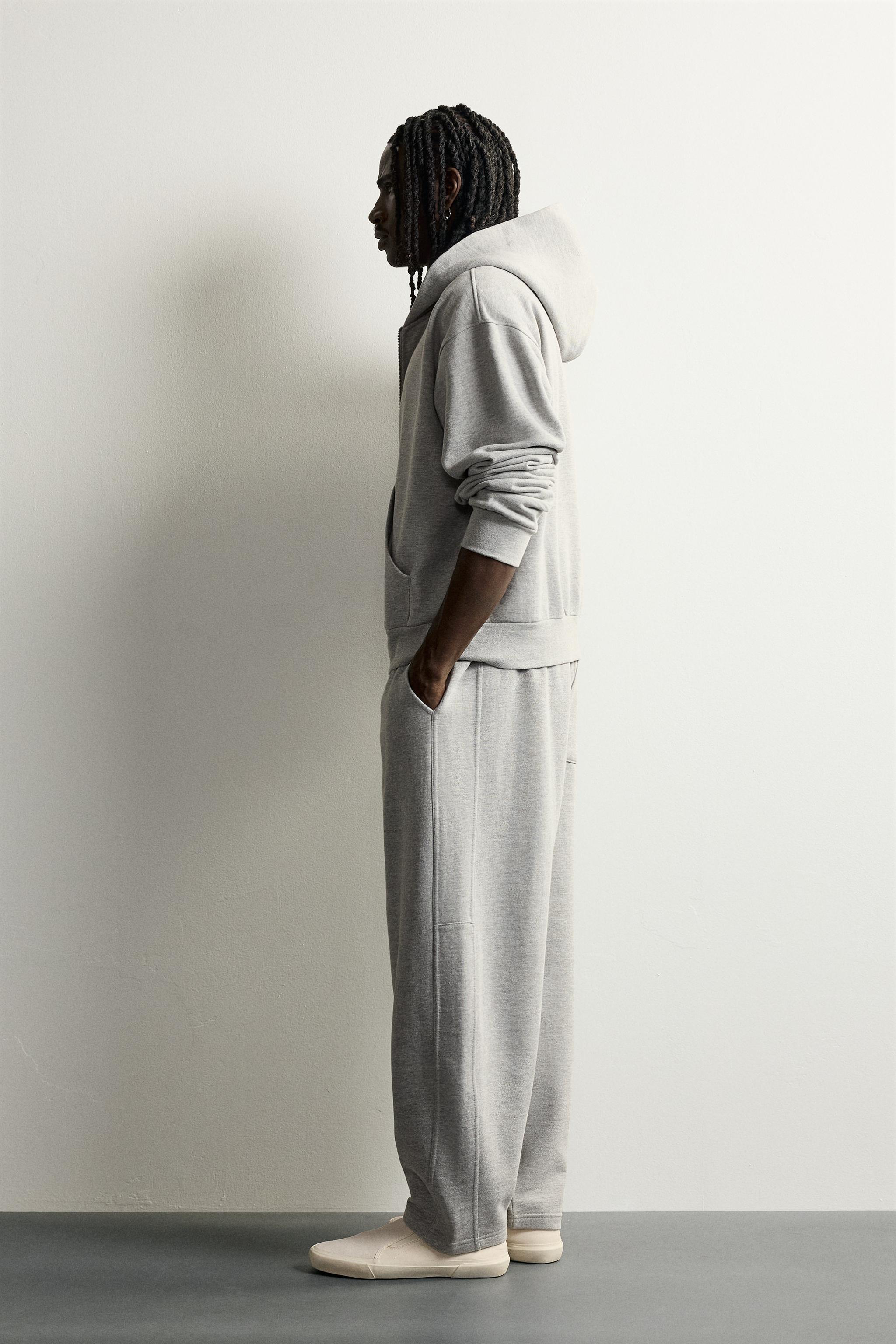 BASIC BOXY-FIT ZIP-UP HOODIE - Gray marl
