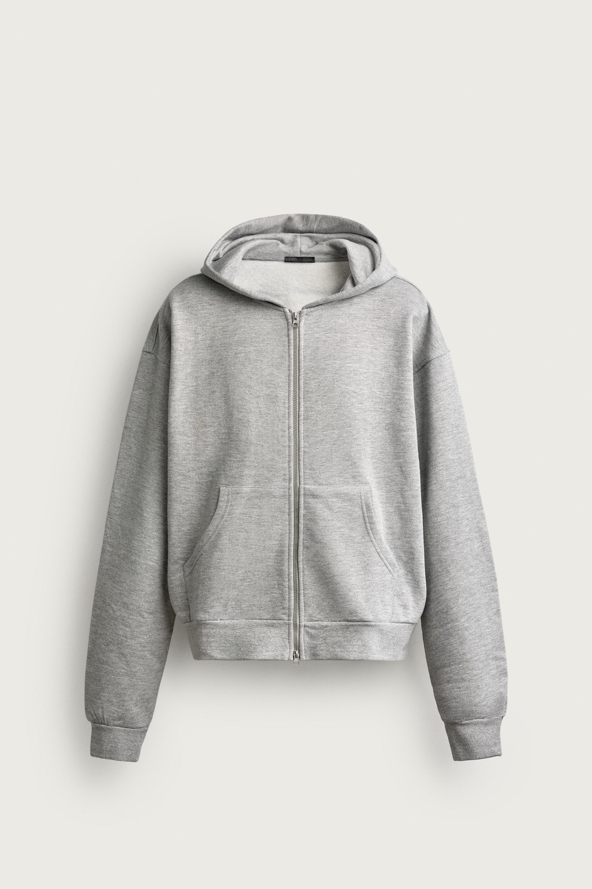 BASIC BOXY-FIT ZIP-UP HOODIE - Gray marl