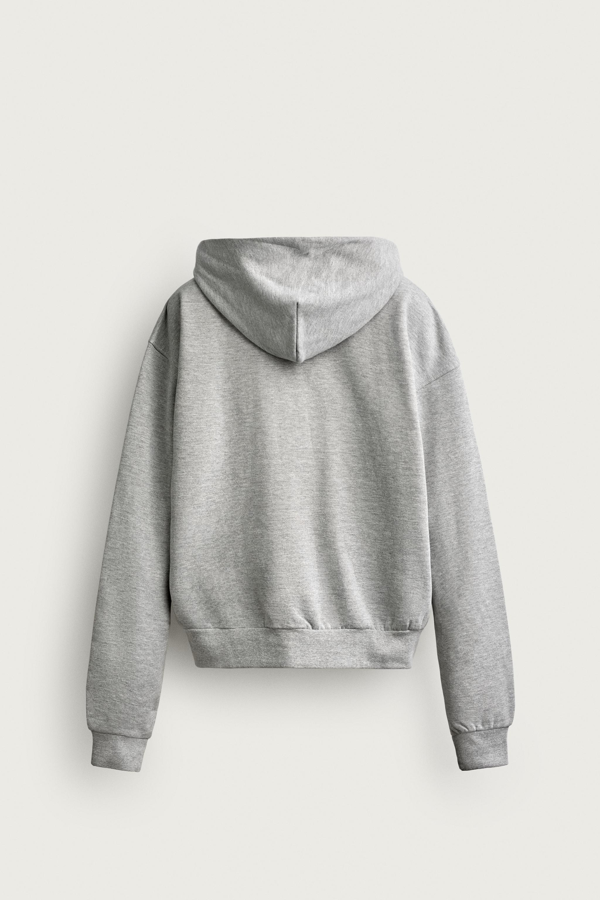 BASIC BOXY-FIT ZIP-UP HOODIE - Gray marl