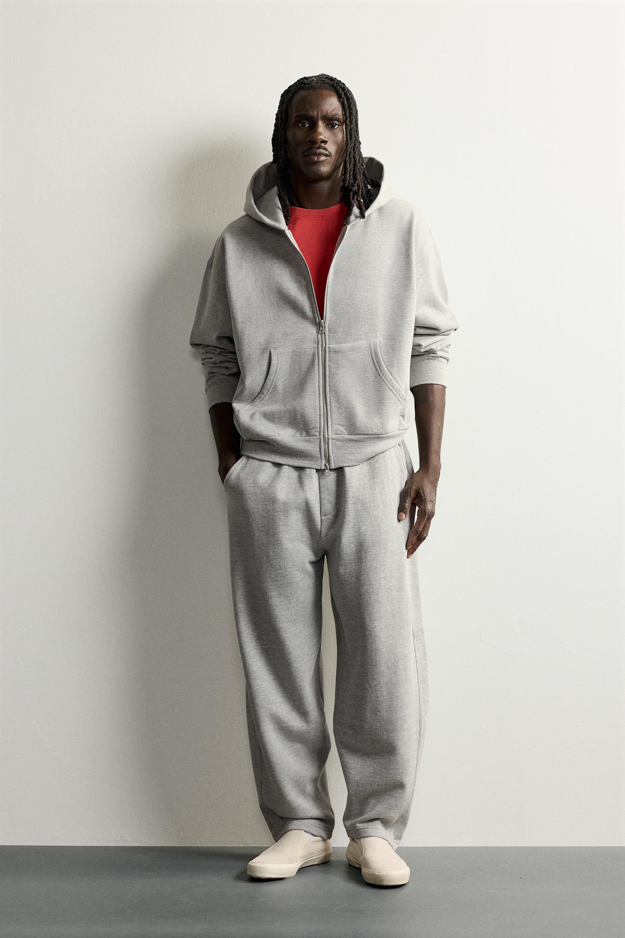 BASIC BOXY-FIT ZIP-UP HOODIE - Gray marl