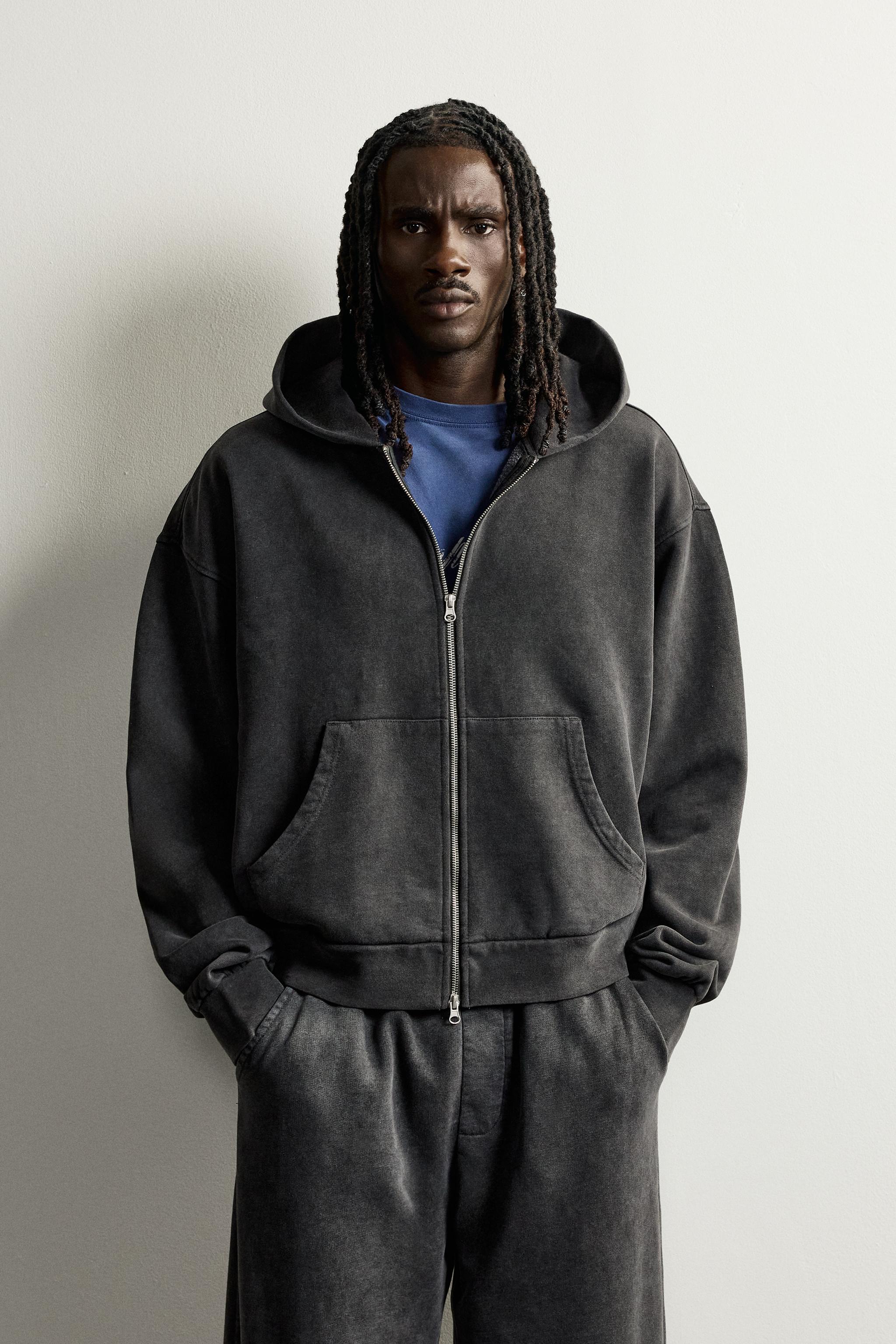BASIC BOXY-FIT ZIP-UP HOODIE - Dark anthracite