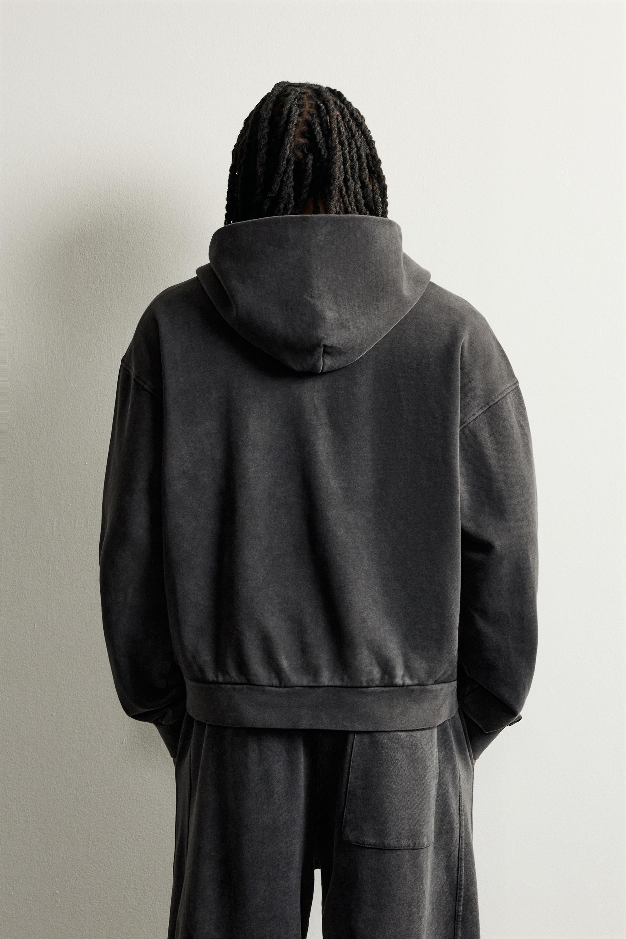 BASIC BOXY-FIT ZIP-UP HOODIE - Dark anthracite