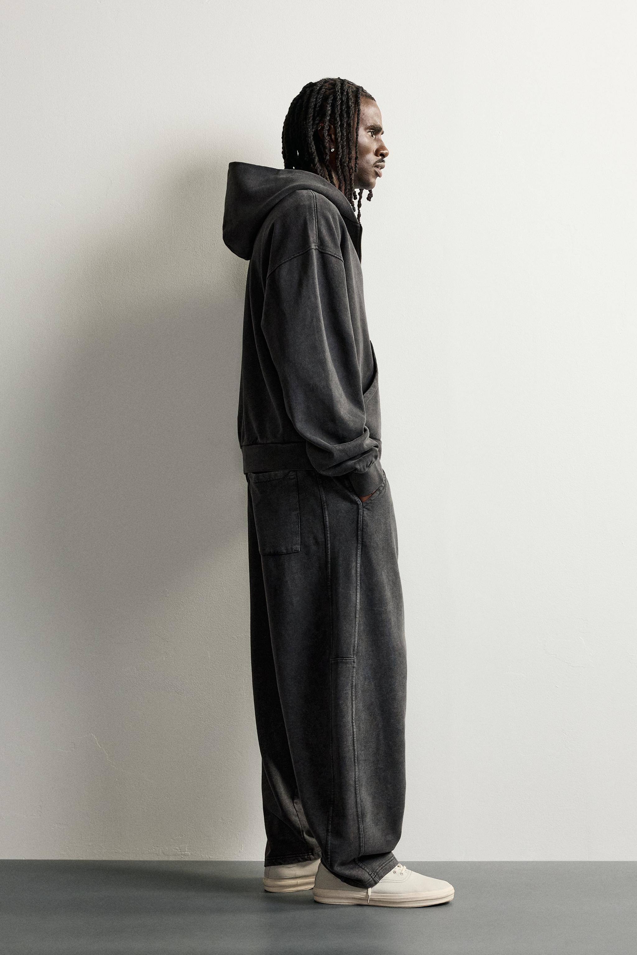 BASIC BOXY-FIT ZIP-UP HOODIE - Dark anthracite
