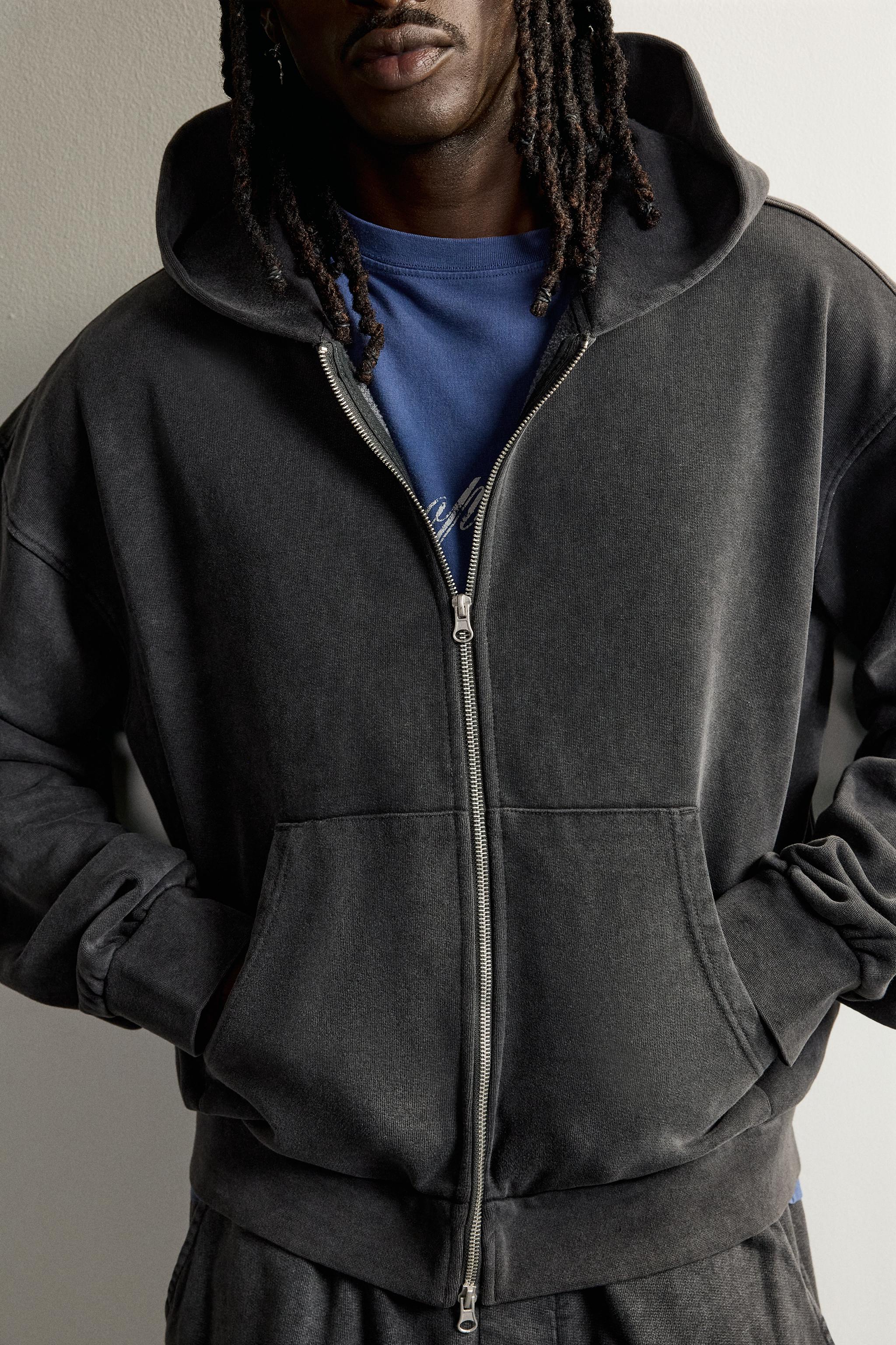 BASIC BOXY-FIT ZIP-UP HOODIE - Dark anthracite
