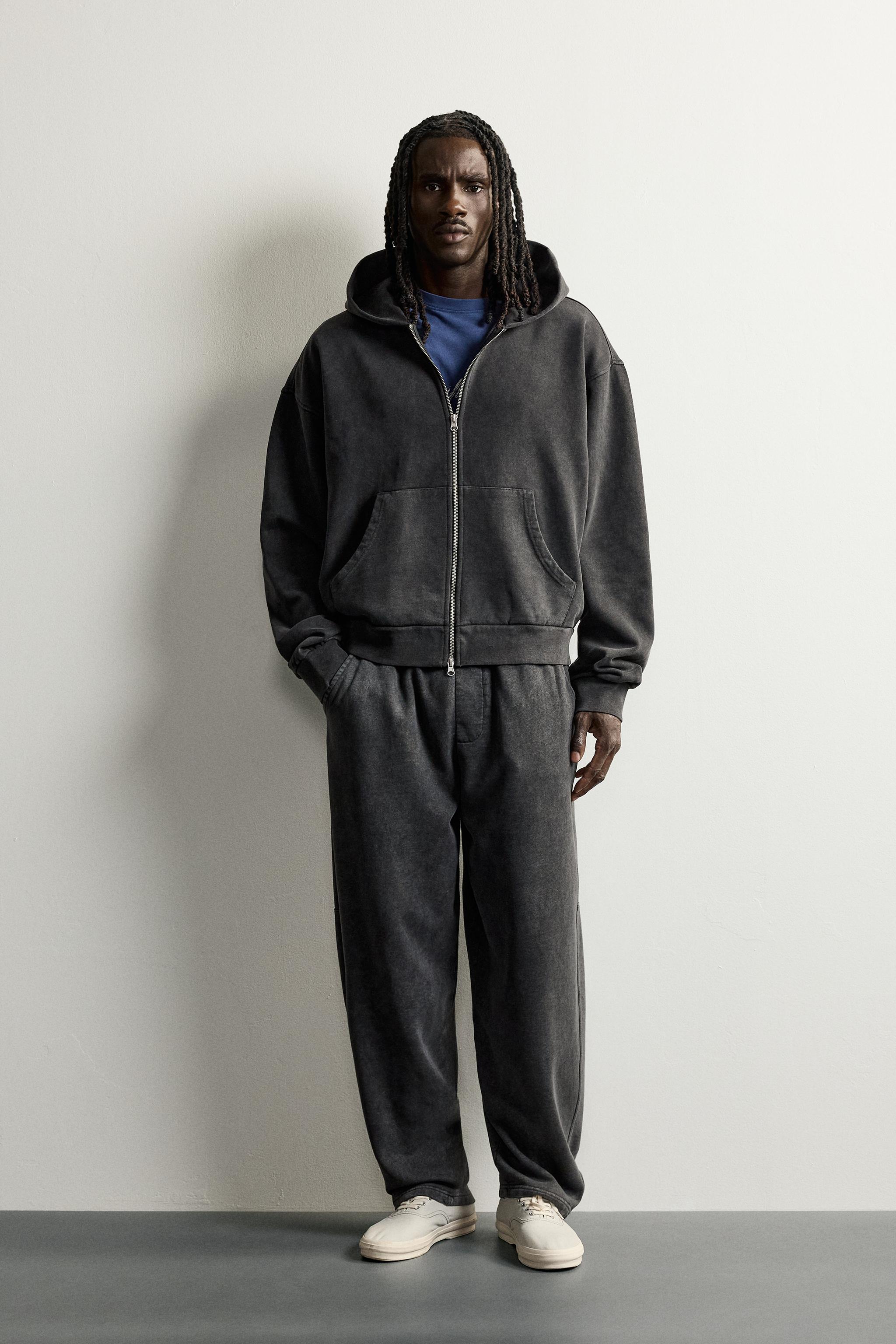 BASIC BOXY-FIT ZIP-UP HOODIE - Dark anthracite