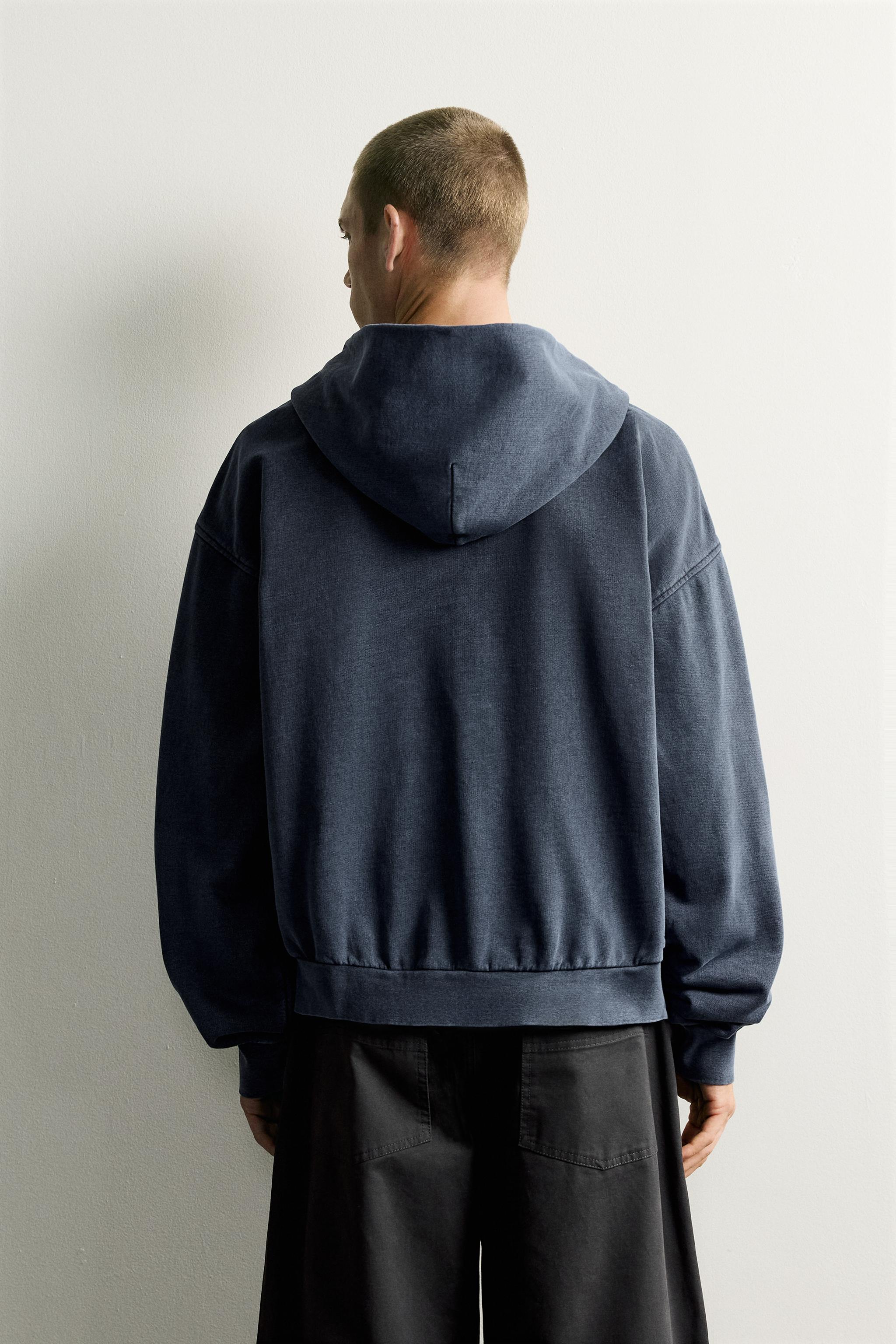 BASIC BOXY-FIT ZIP-UP HOODIE - Light blue