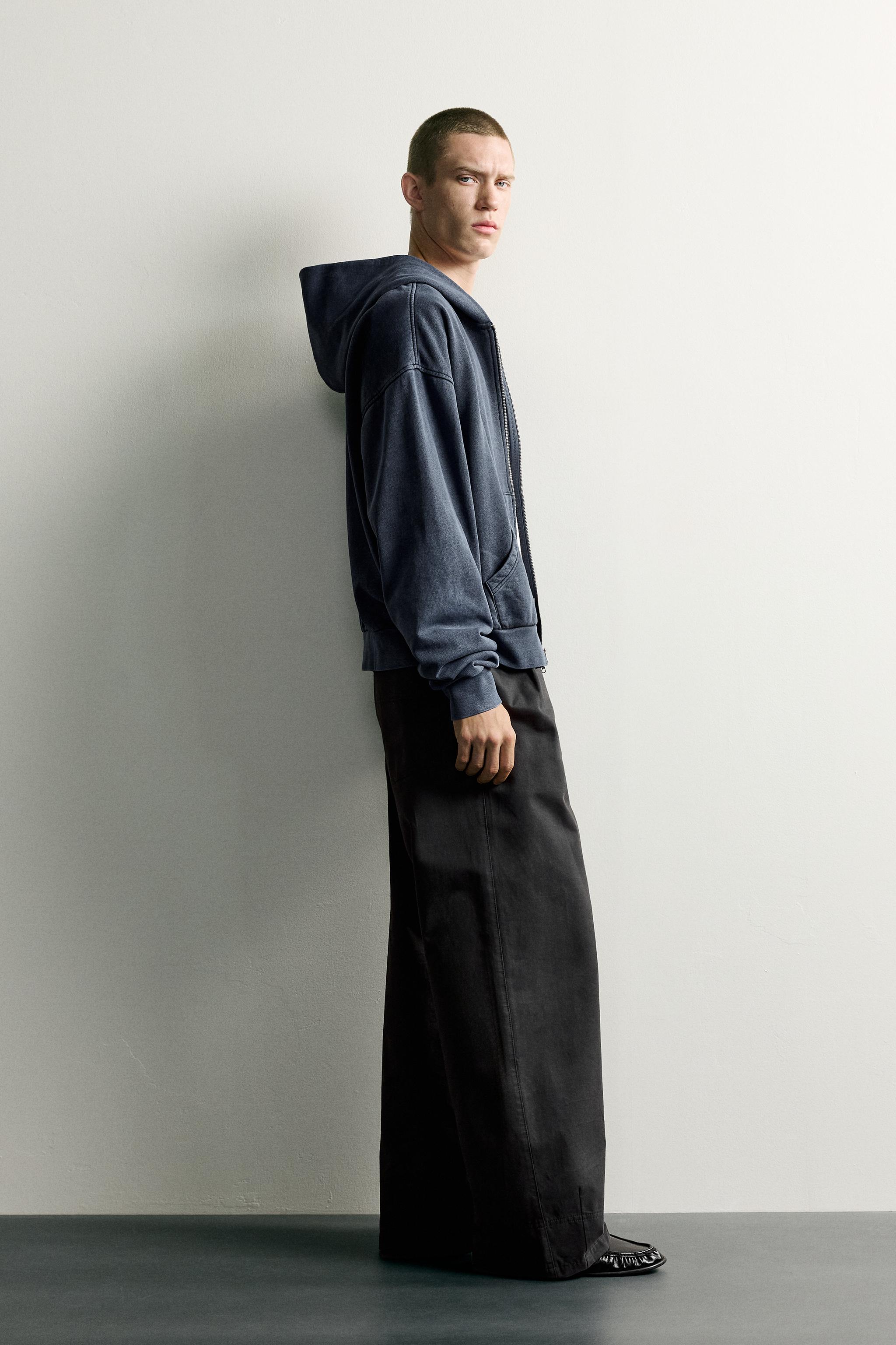 BASIC BOXY-FIT ZIP-UP HOODIE - Light blue