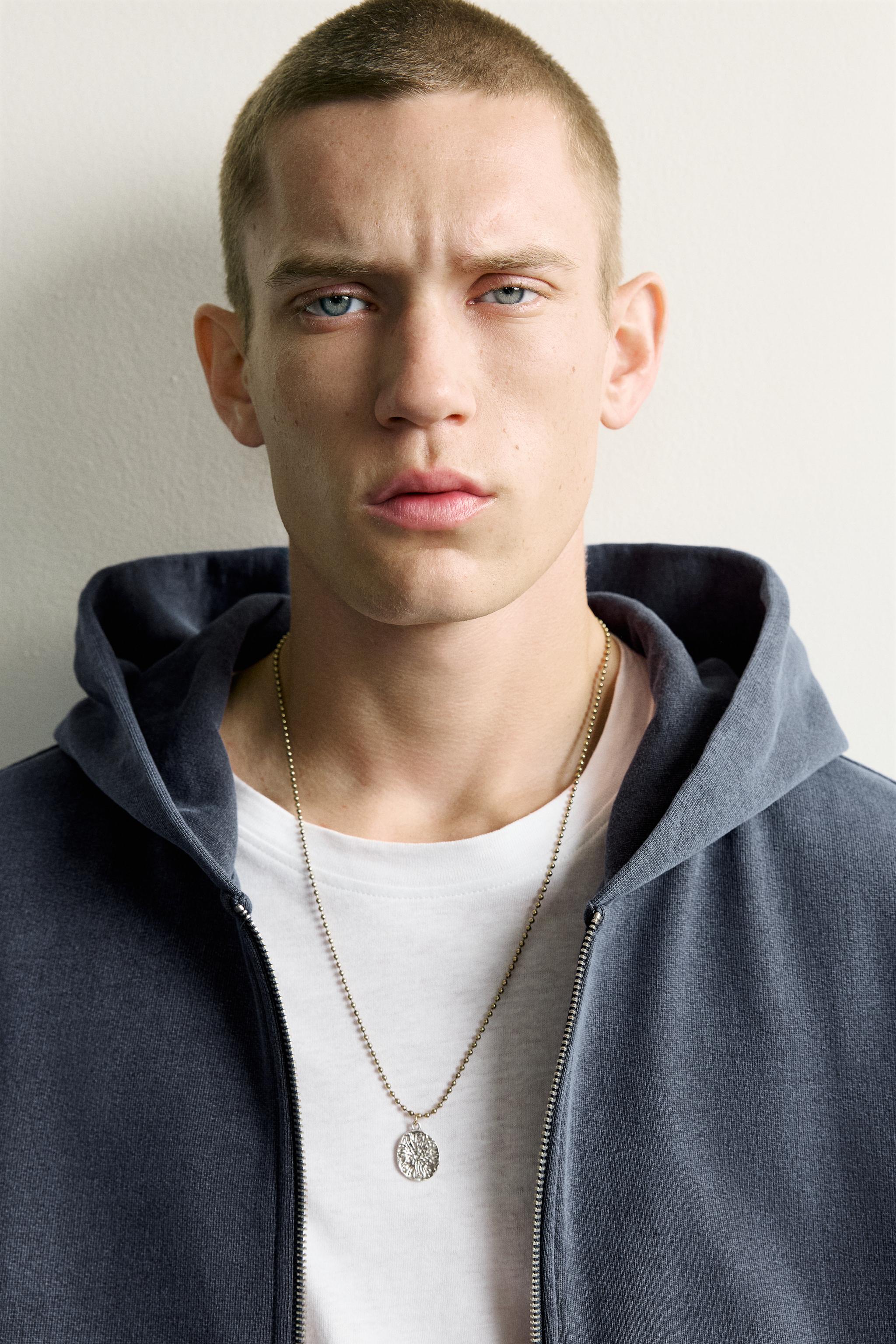 BASIC BOXY-FIT ZIP-UP HOODIE - Light blue