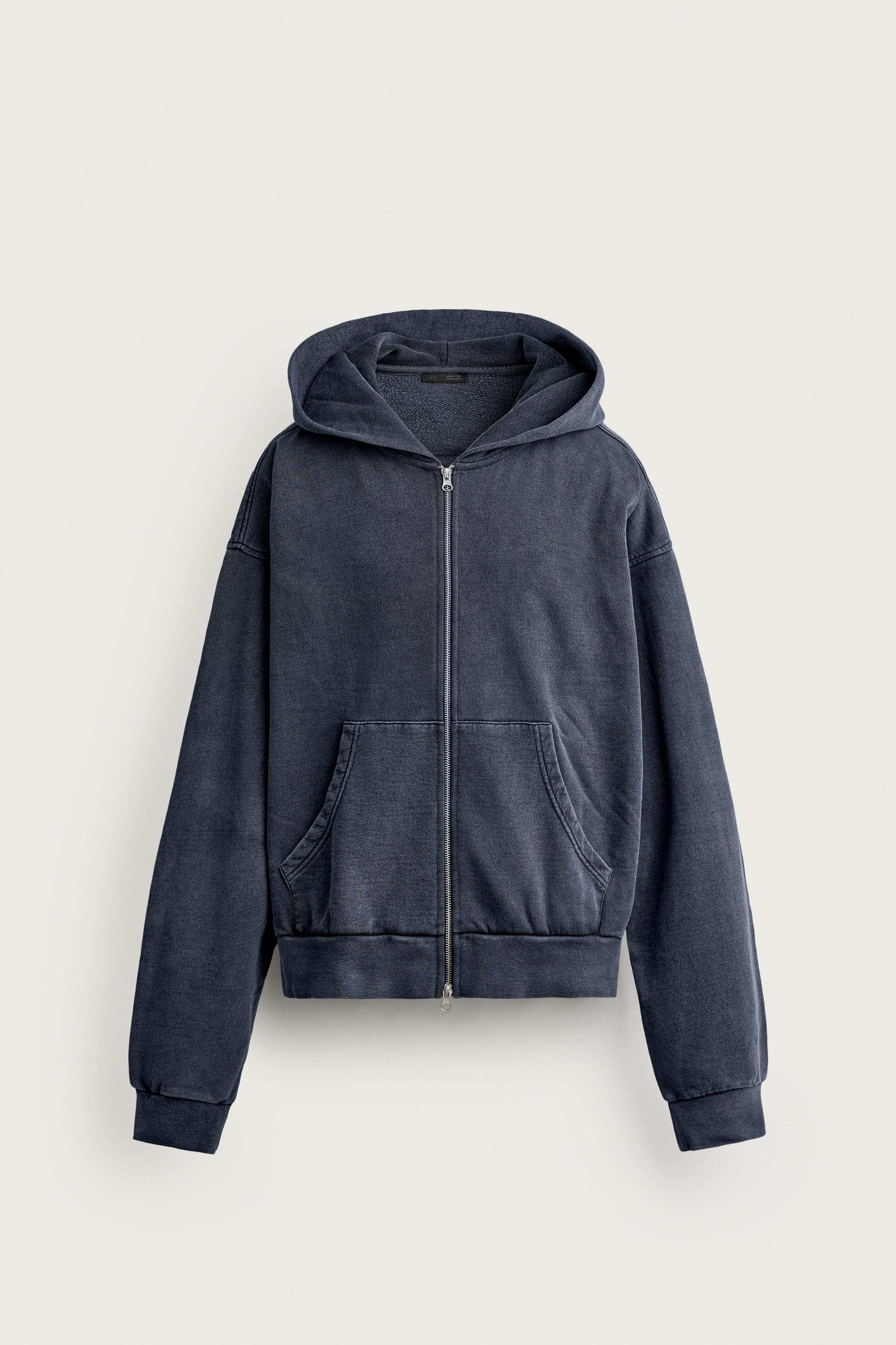BASIC BOXY-FIT ZIP-UP HOODIE - Light blue