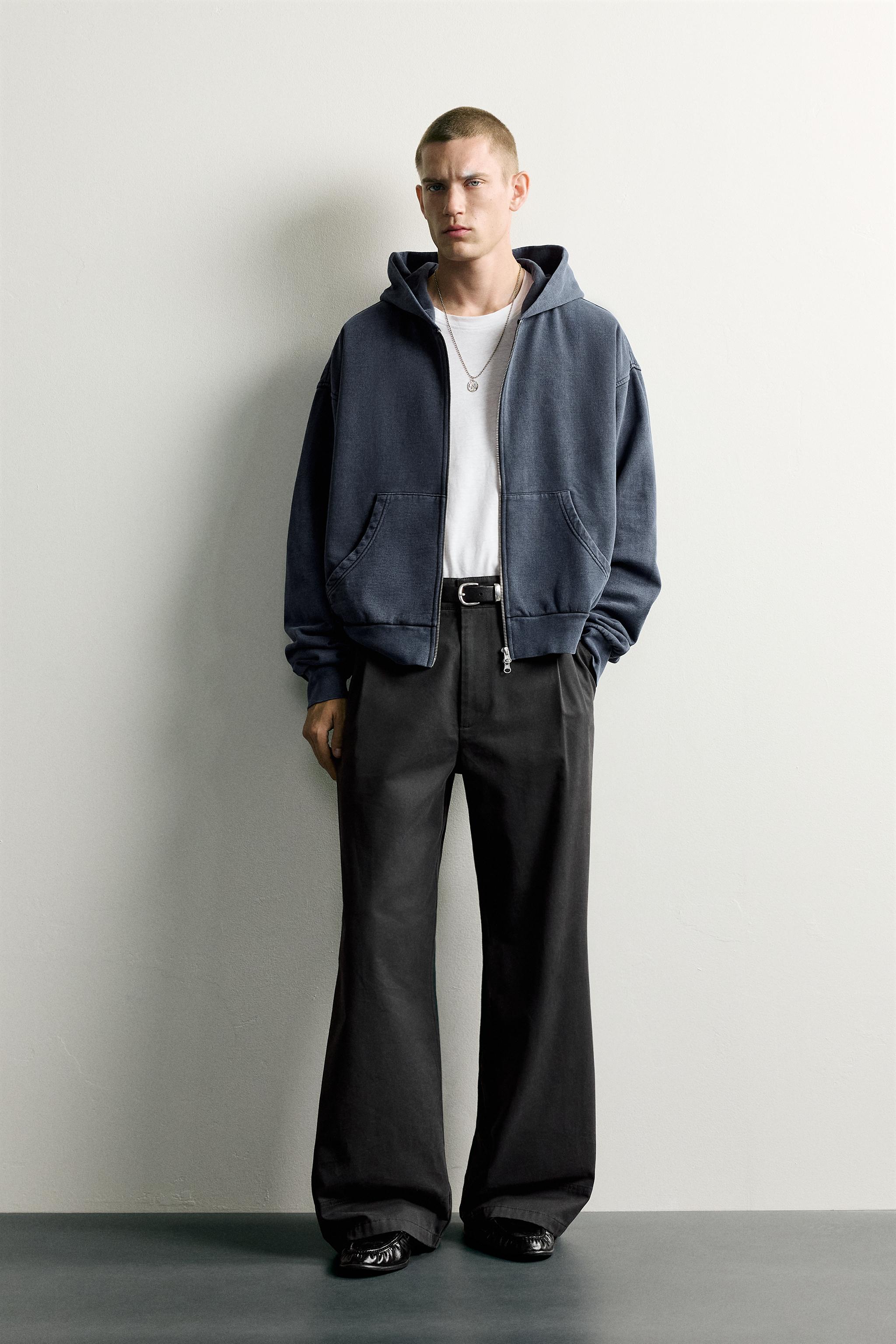 BASIC BOXY-FIT ZIP-UP HOODIE - Light blue