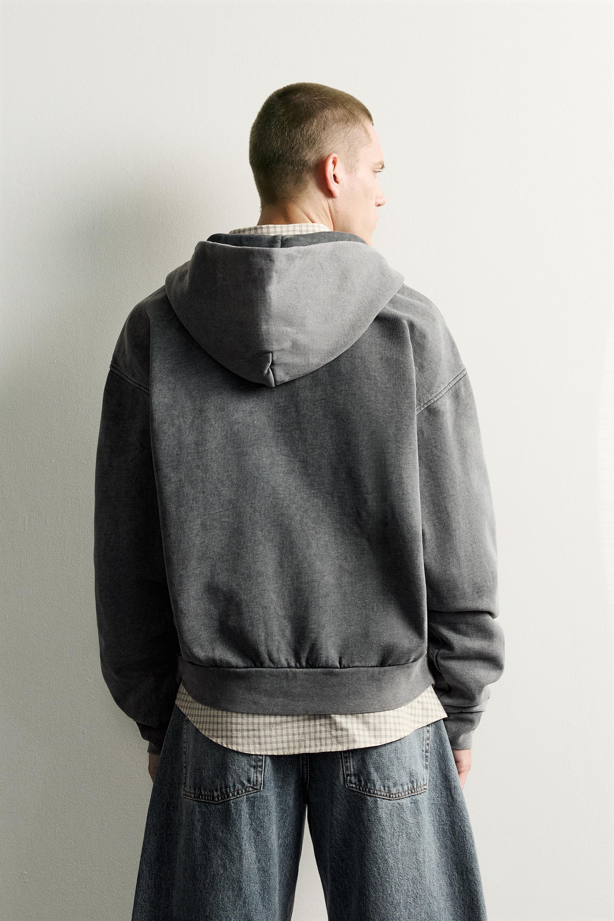 BASIC BOXY-FIT ZIP-UP HOODIE - Grayish
