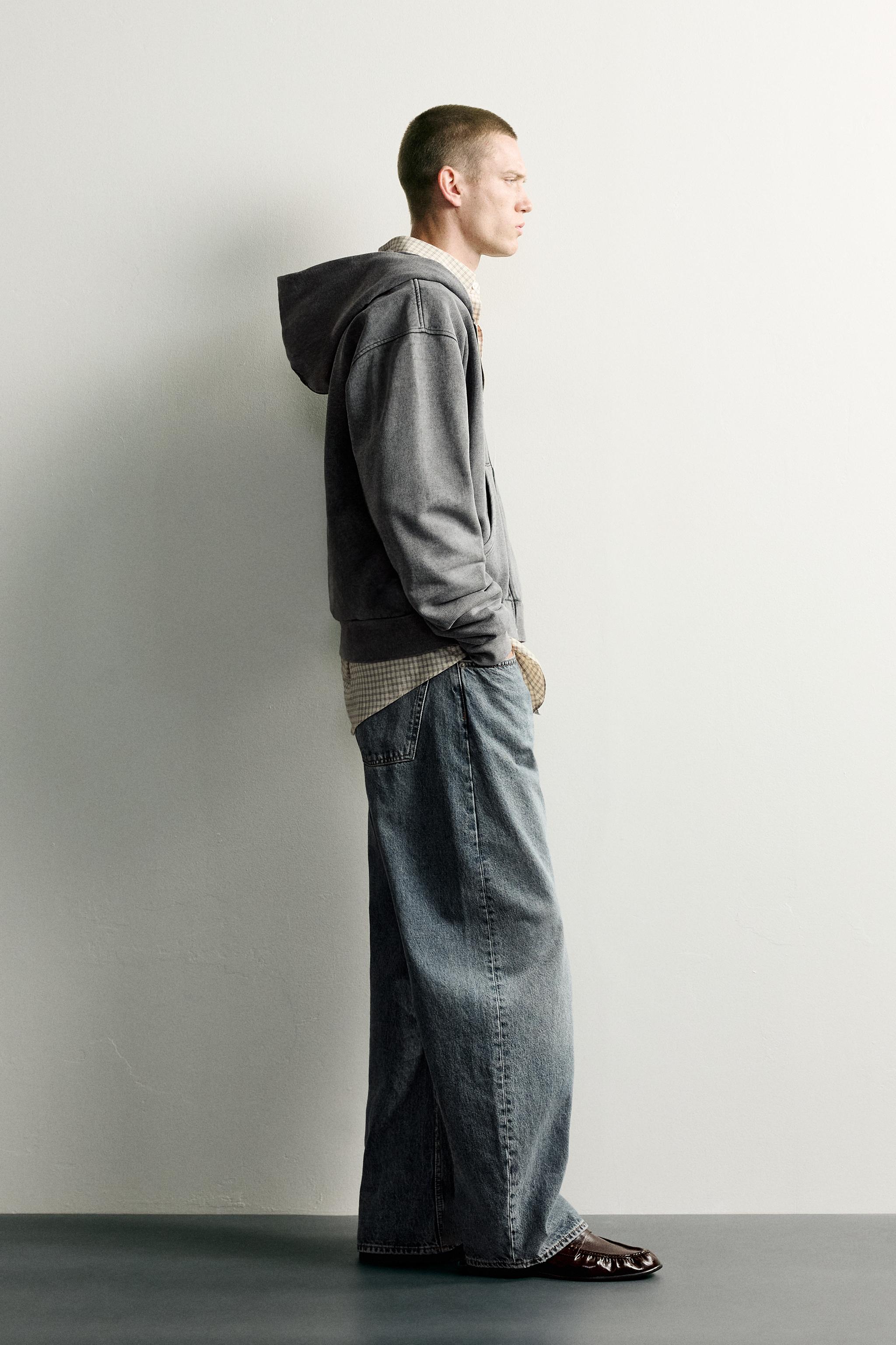BASIC BOXY-FIT ZIP-UP HOODIE - Grayish