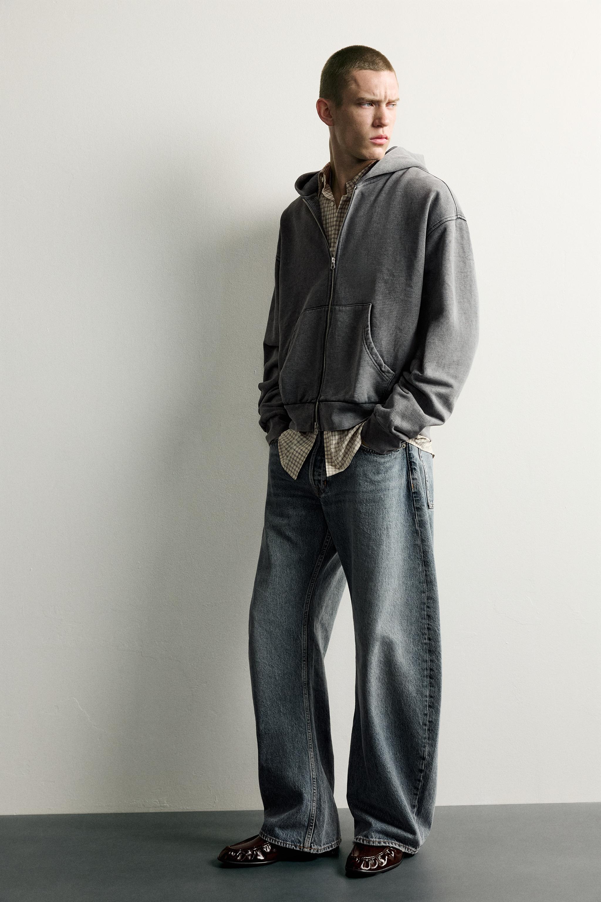 BASIC BOXY-FIT ZIP-UP HOODIE - Grayish