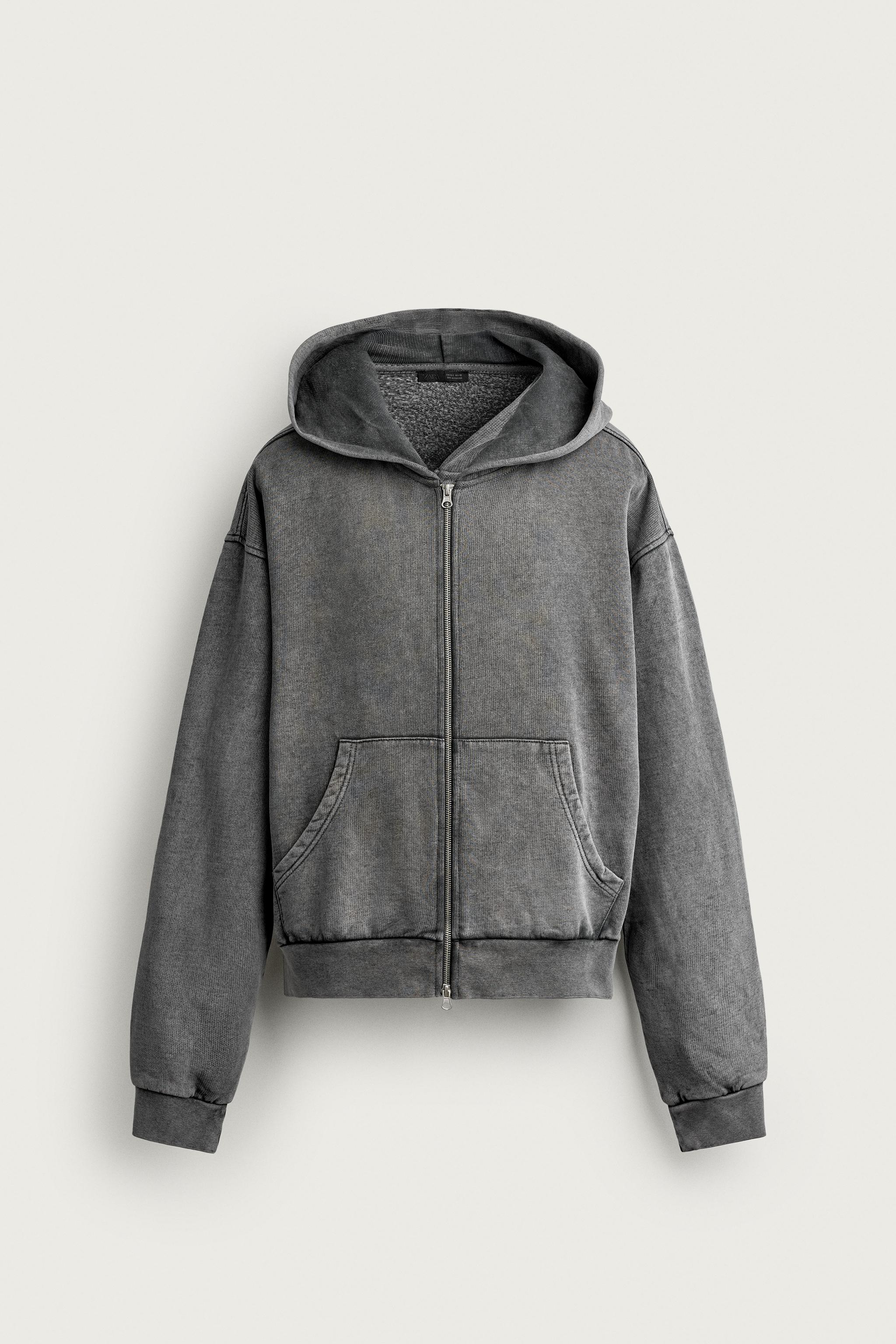 BASIC BOXY-FIT ZIP-UP HOODIE - Grayish