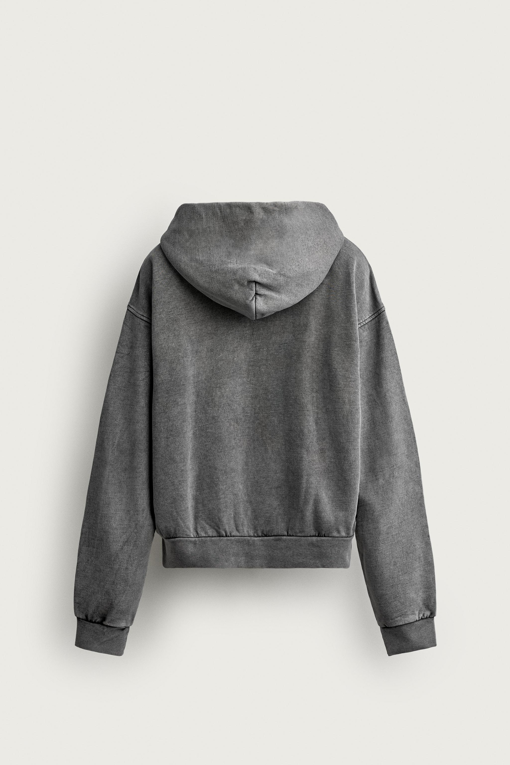 BASIC BOXY-FIT ZIP-UP HOODIE - Grayish