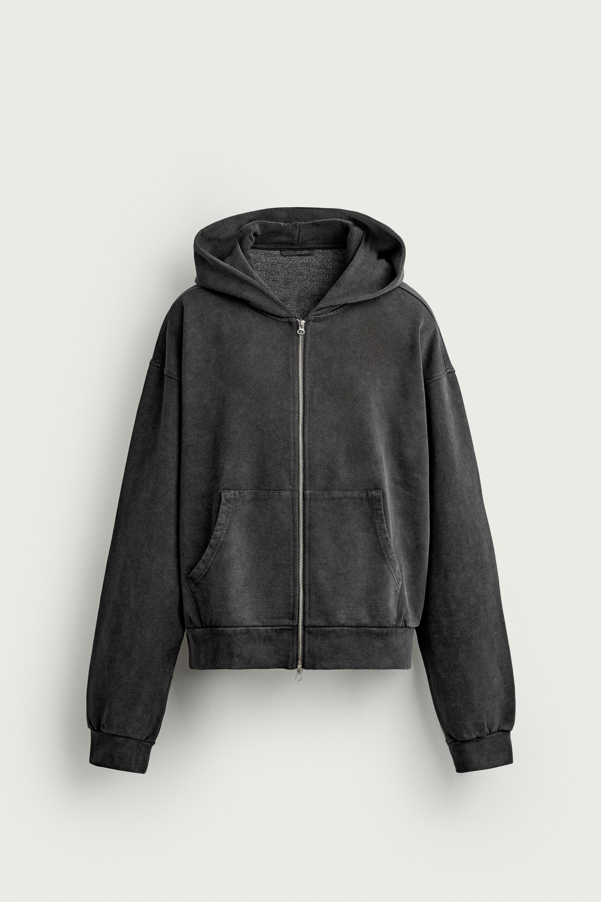 BASIC BOXY-FIT ZIP-UP HOODIE - Dark anthracite