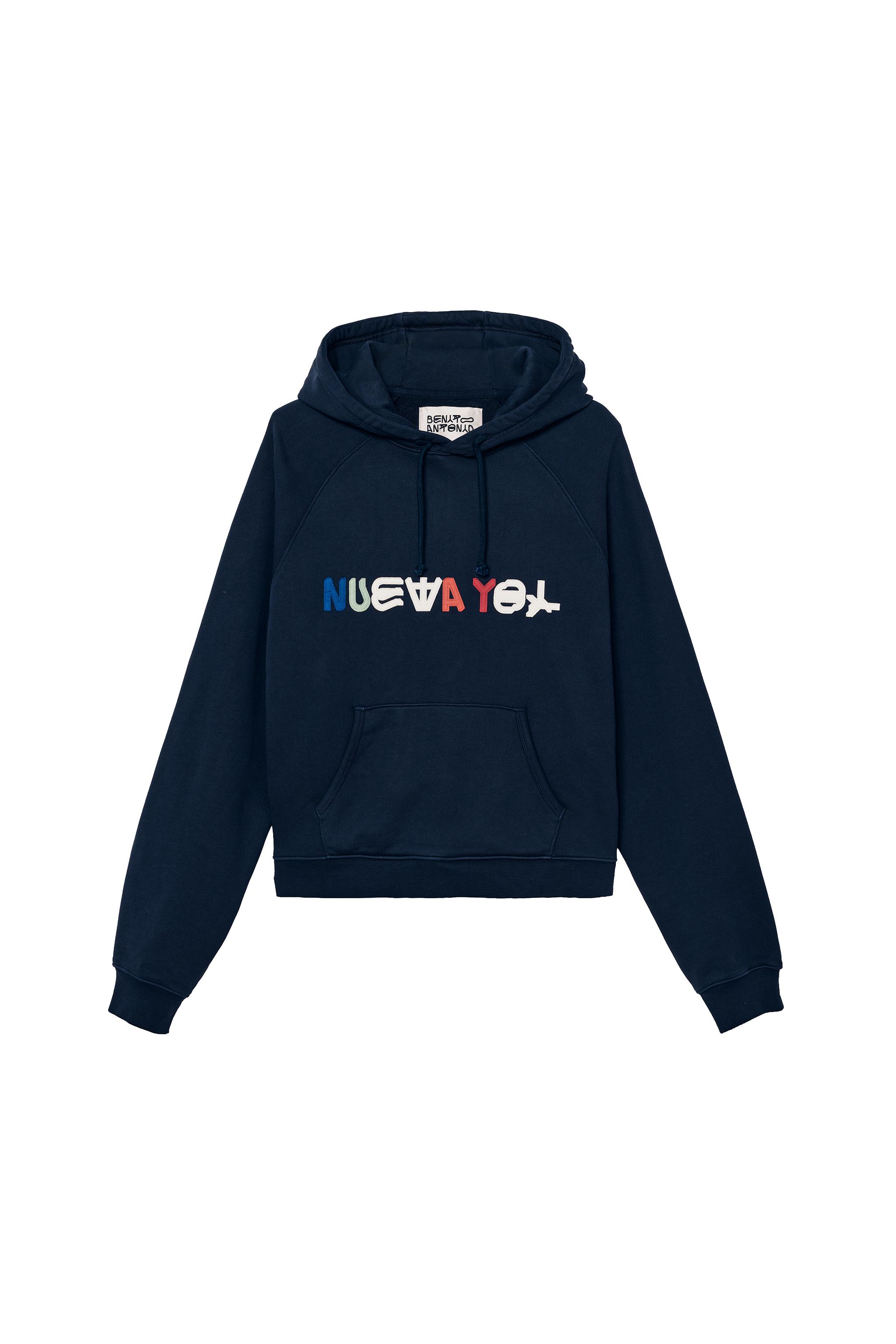 “NUEVA YOL” PATCHES HOODIE SWEATSHIRT - Navy blue