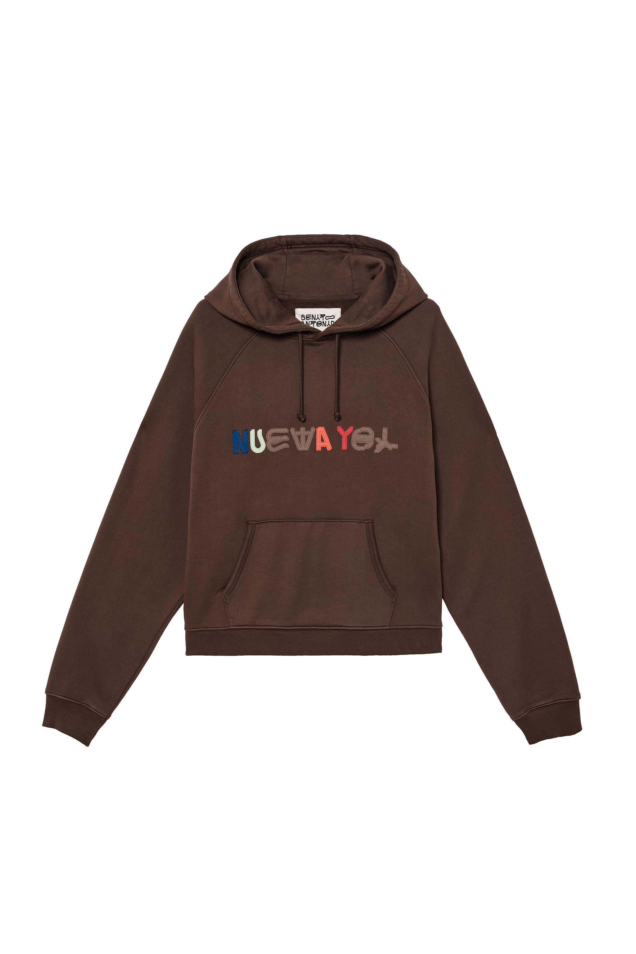 “NUEVA YOL” PATCHES HOODIE SWEATSHIRT - Brown