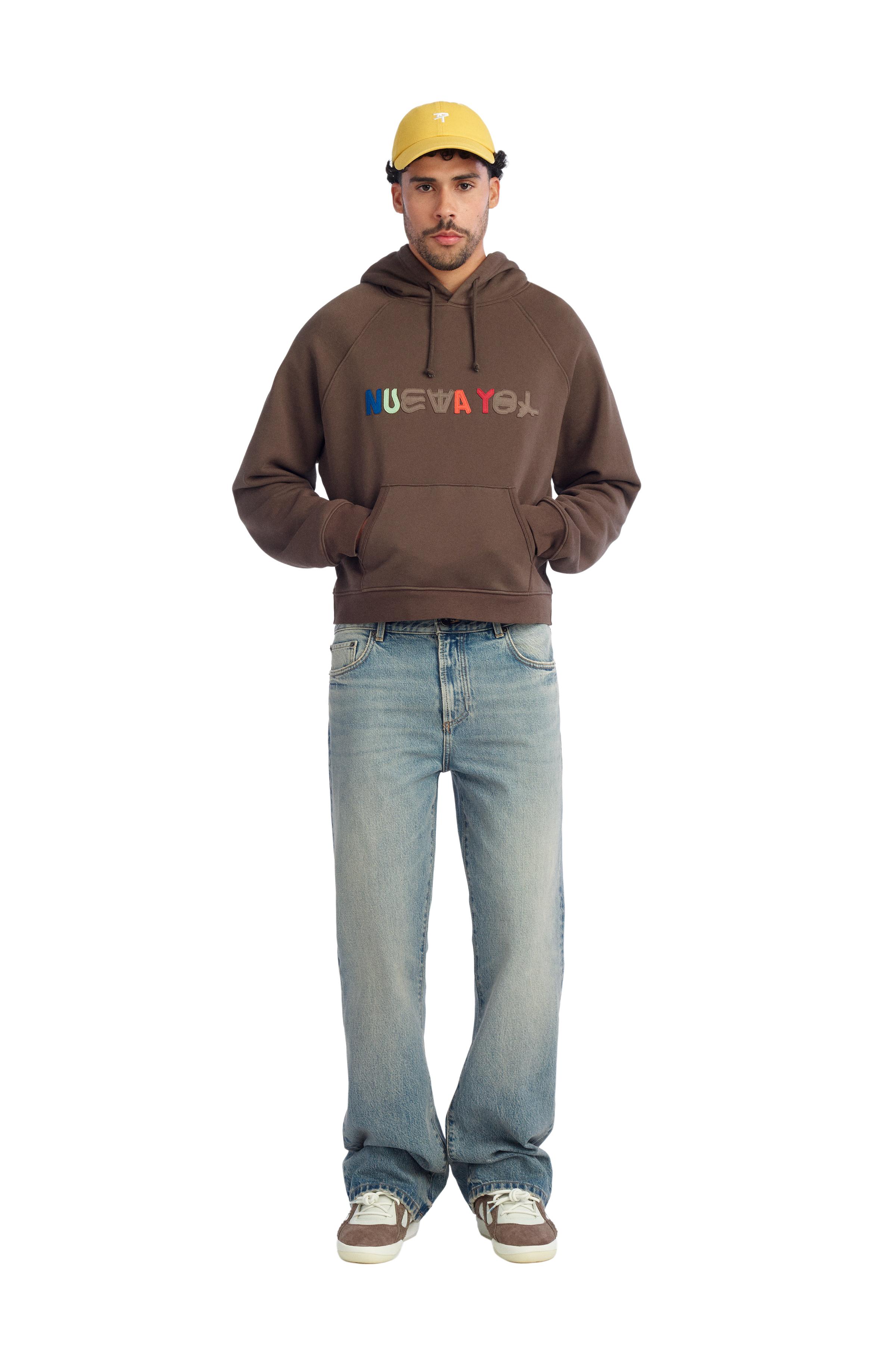 “NUEVA YOL” PATCHES HOODIE SWEATSHIRT - Brown