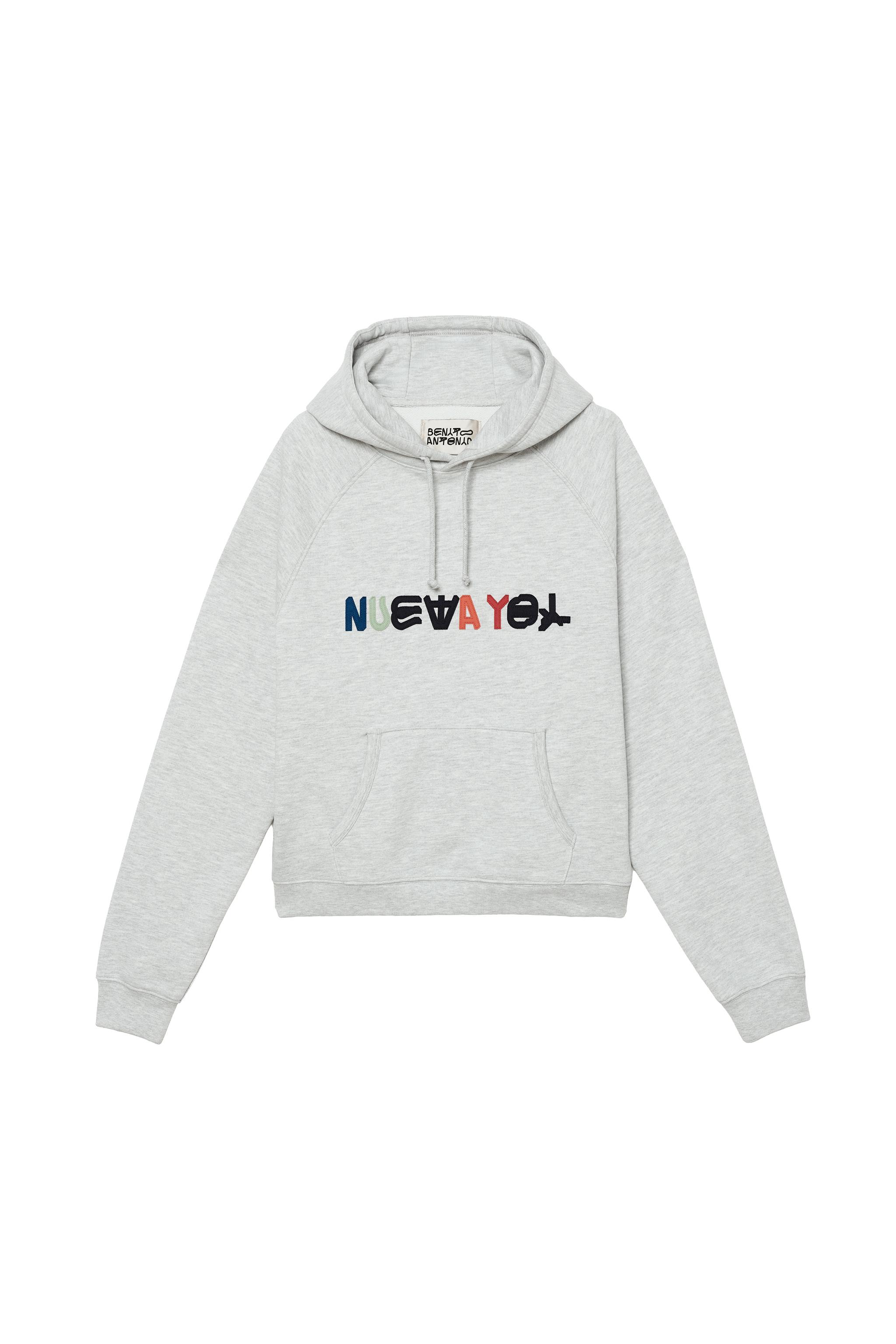 “NUEVA YOL” PATCHES HOODIE SWEATSHIRT - Gray marl