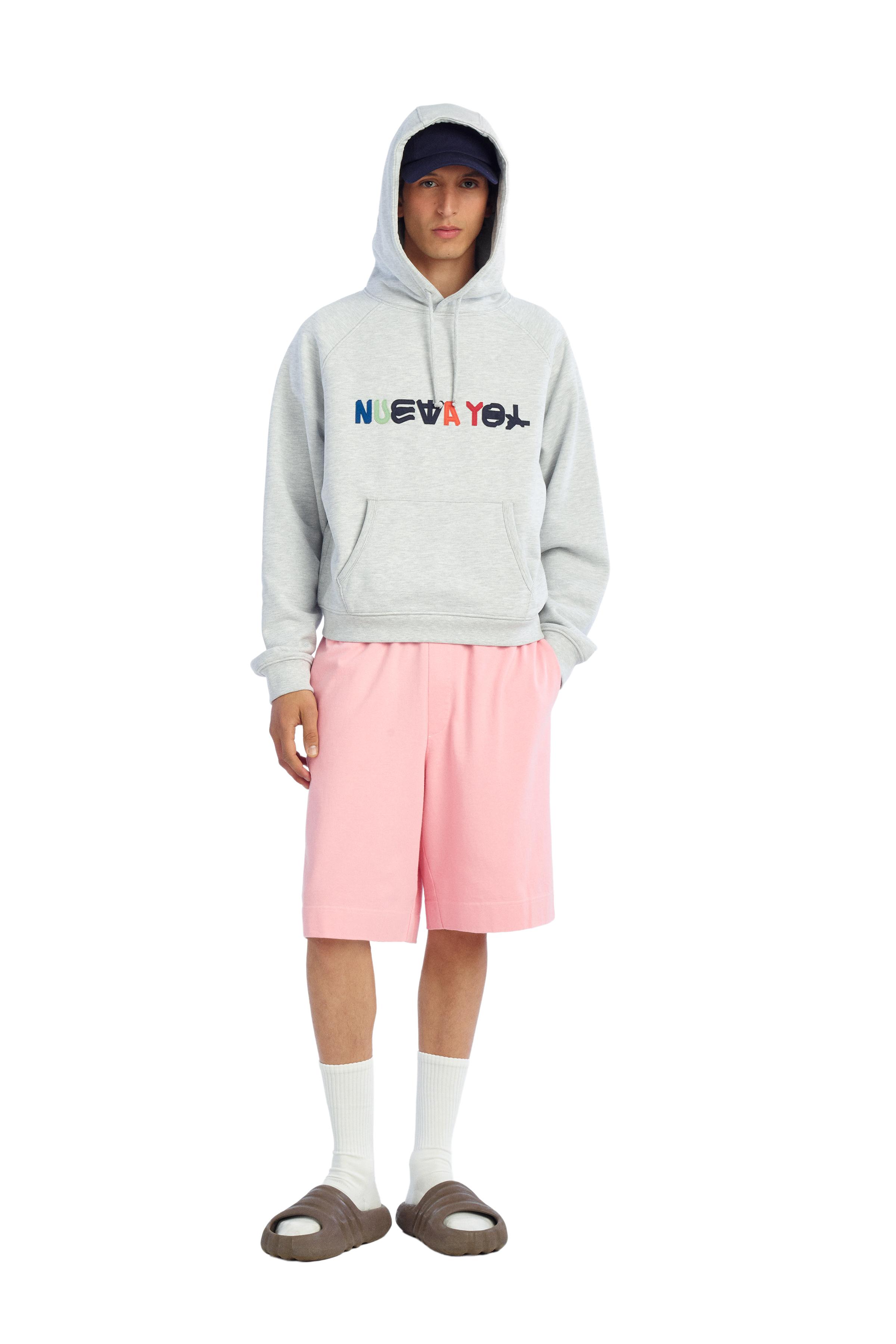 “NUEVA YOL” PATCHES HOODIE SWEATSHIRT - Gray marl
