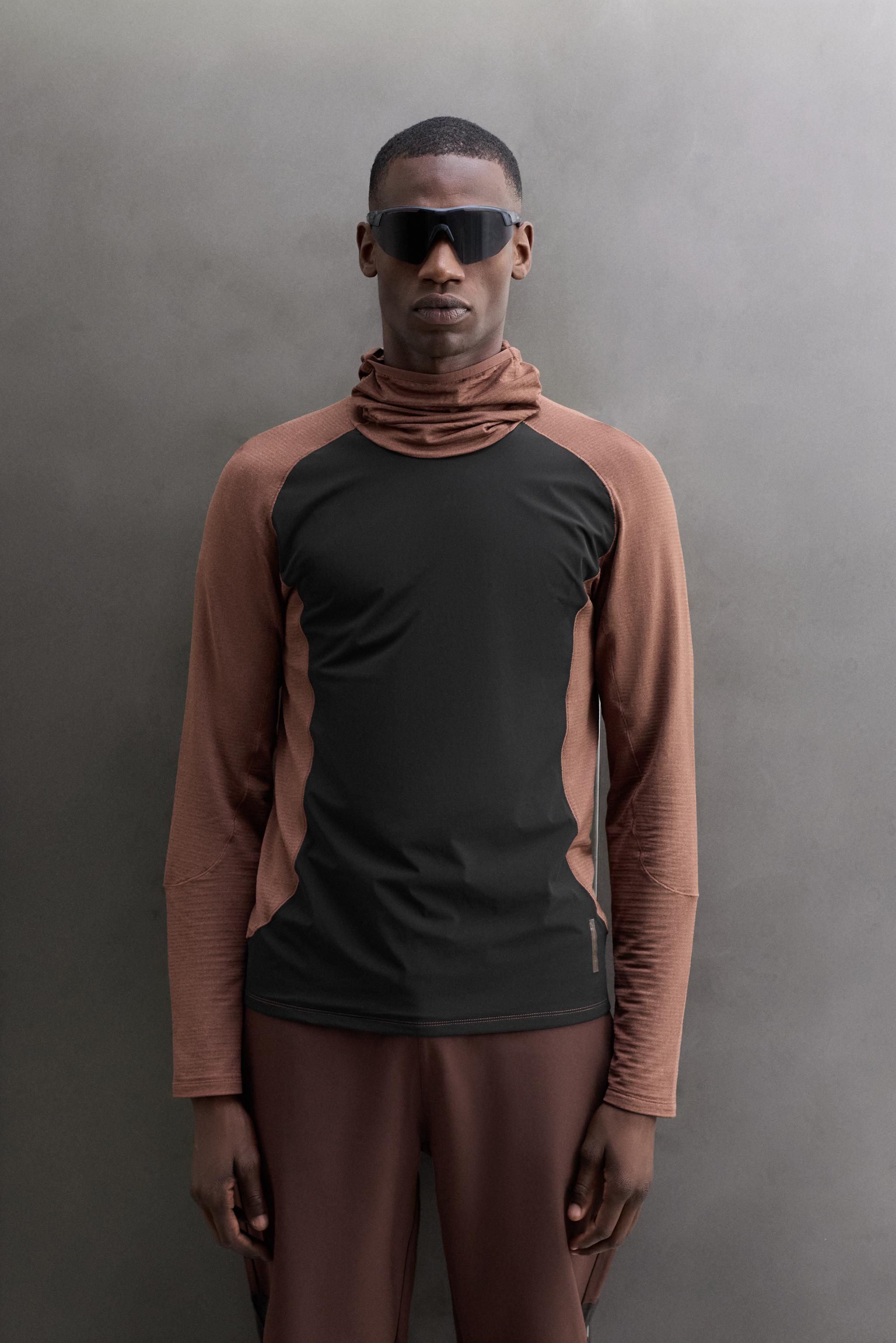 MIXED TECHNICAL HOODIE - Brown