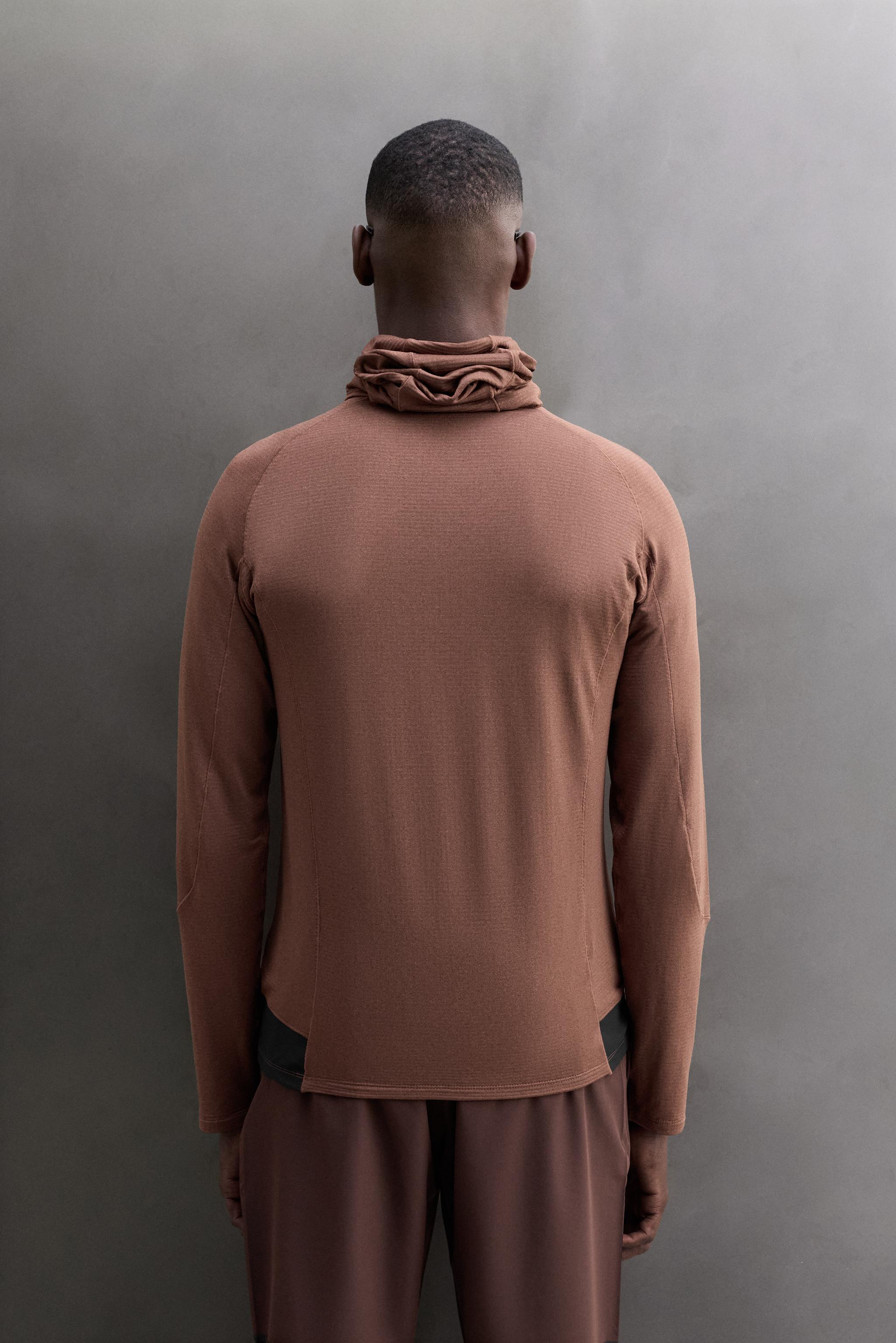 MIXED TECHNICAL HOODIE - Brown