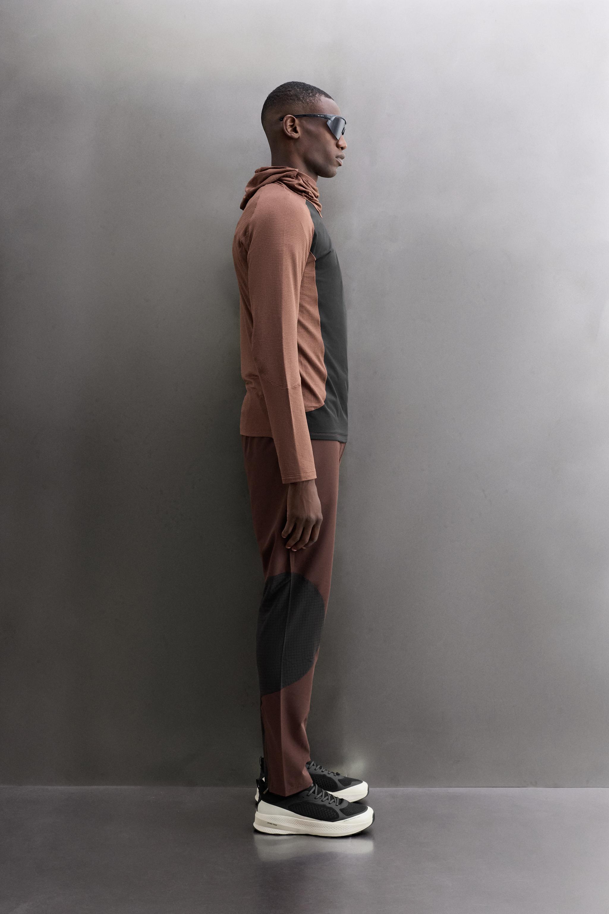 MIXED TECHNICAL HOODIE - Brown