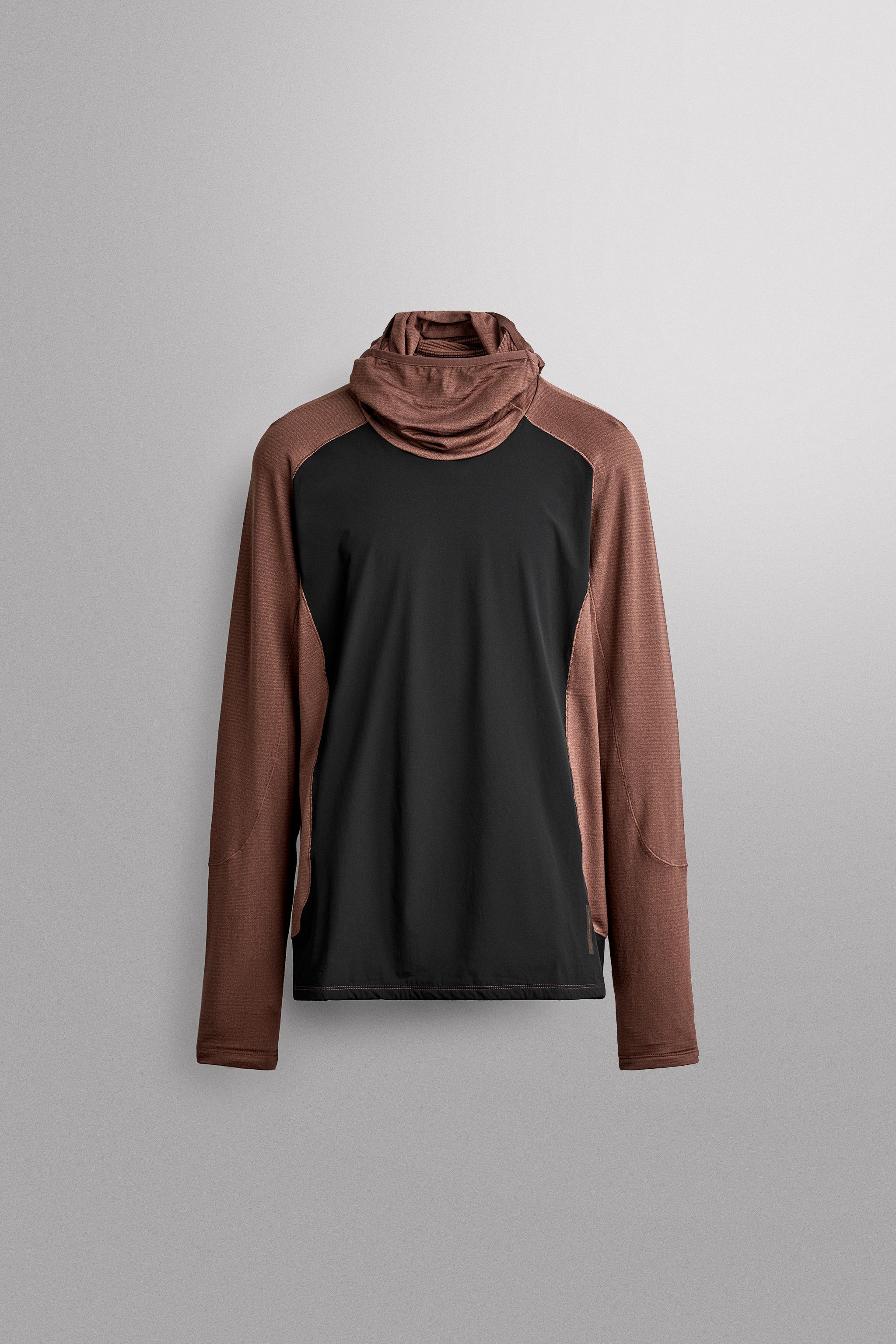 MIXED TECHNICAL HOODIE - Brown