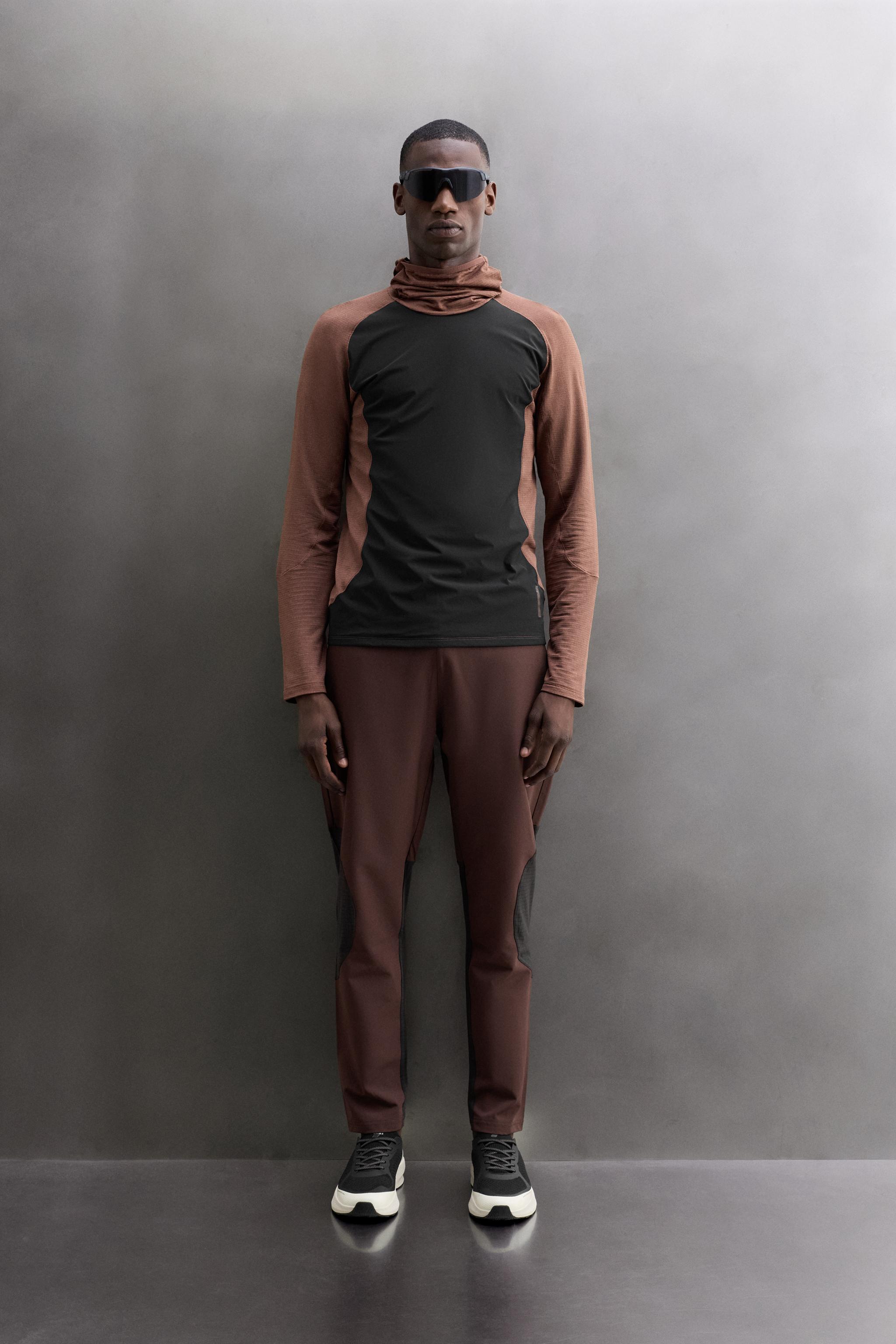 MIXED TECHNICAL HOODIE - Brown