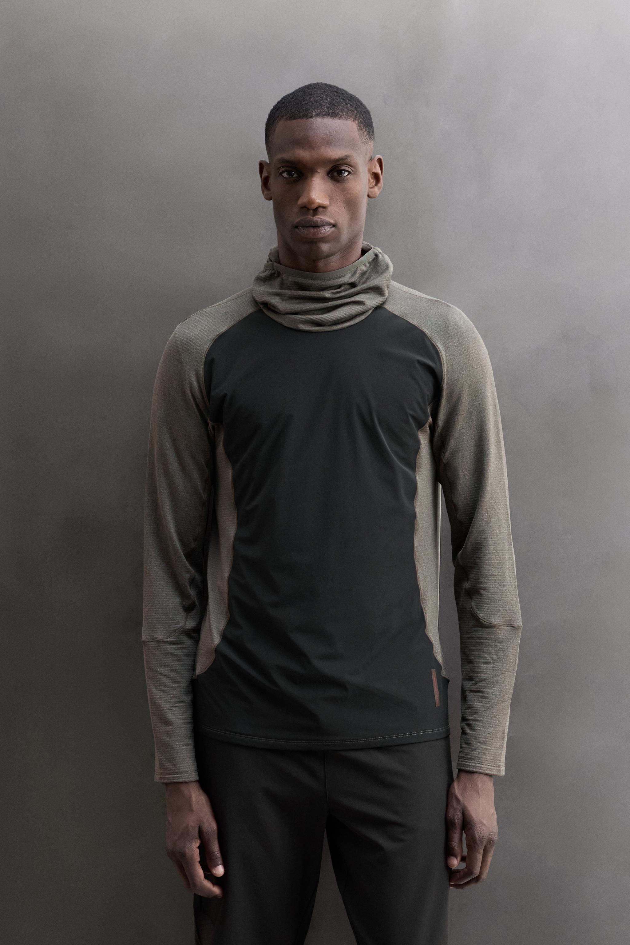 MIXED TECHNICAL HOODIE - Gray green