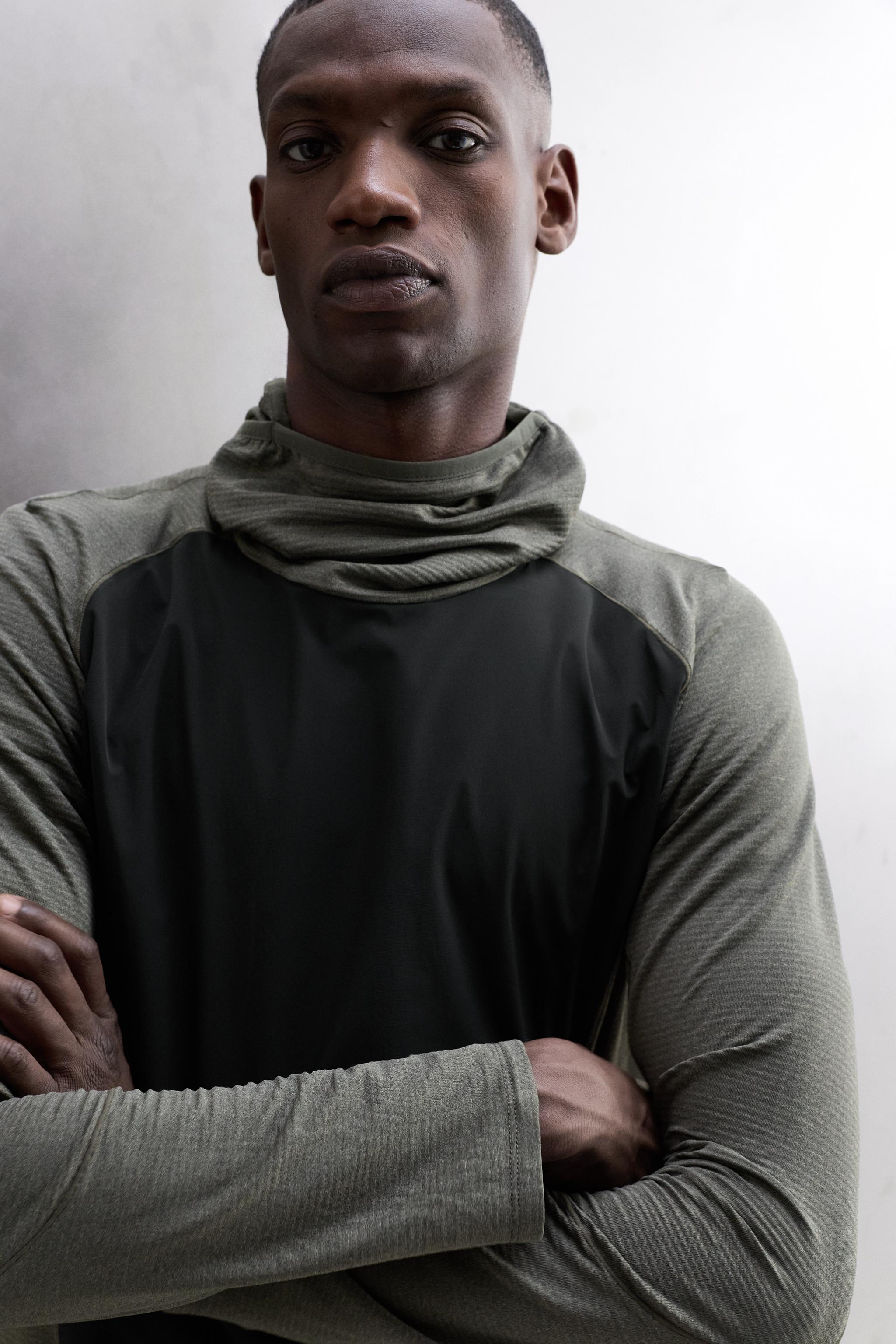 MIXED TECHNICAL HOODIE - Gray green