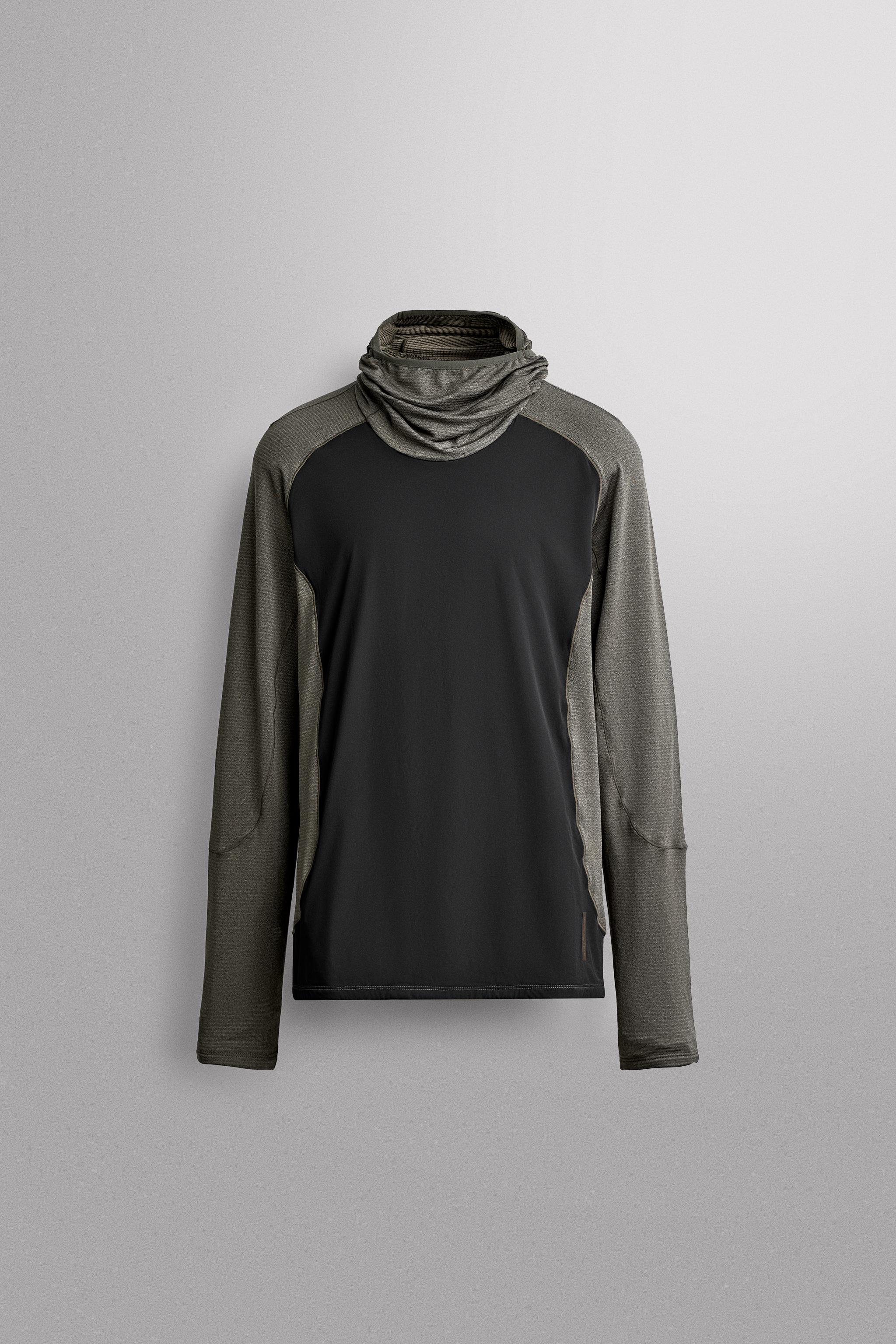 MIXED TECHNICAL HOODIE - Gray green