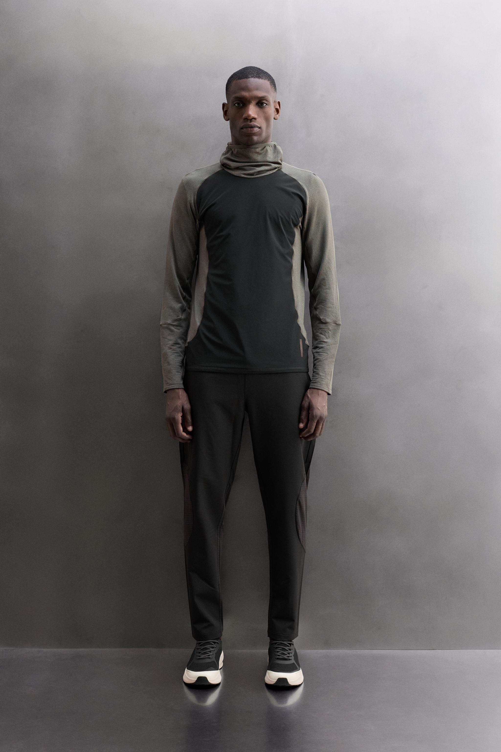 MIXED TECHNICAL HOODIE - Gray green