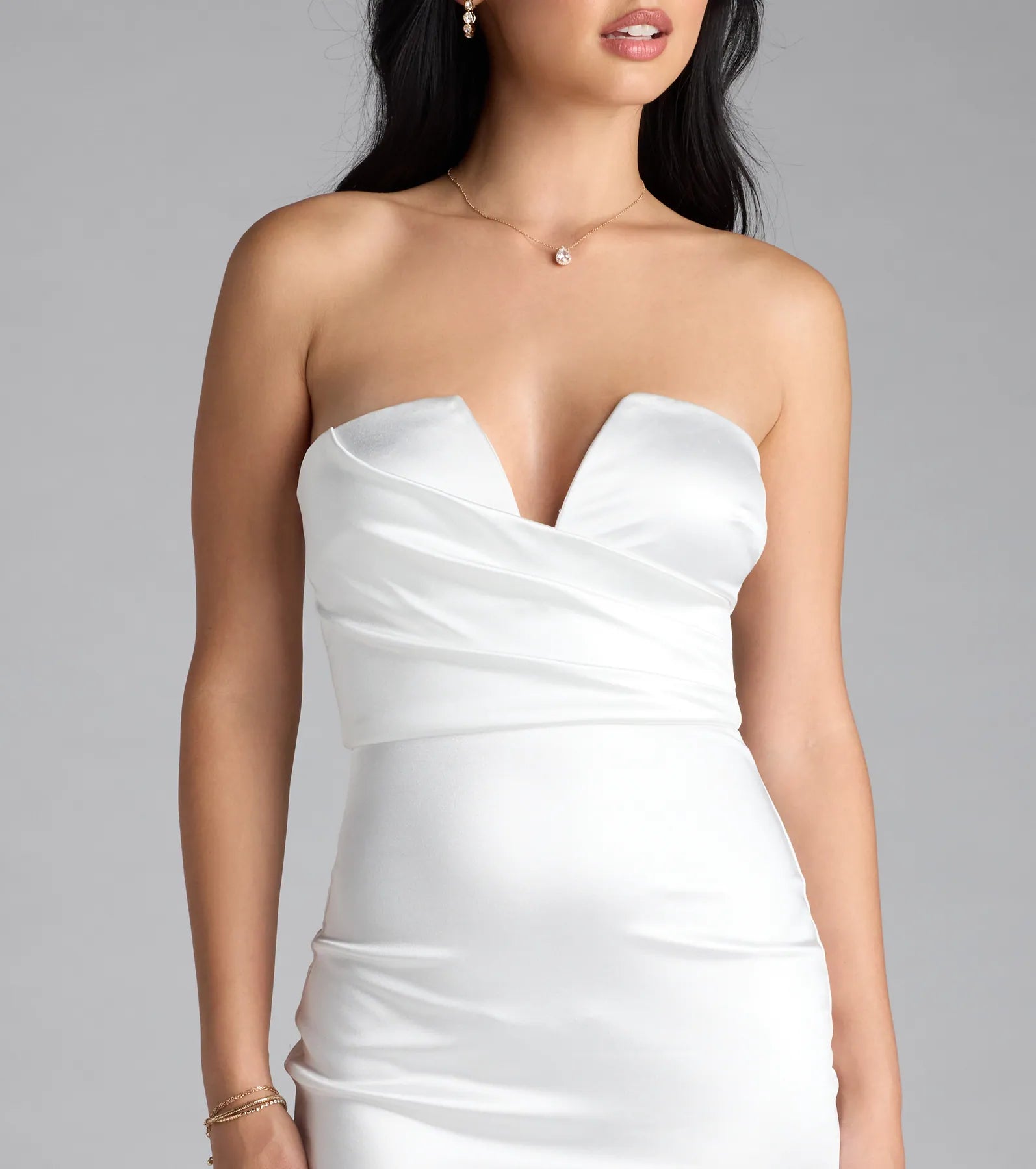 Krissy Satin Bodycon Formal Midi Dress - WHITE