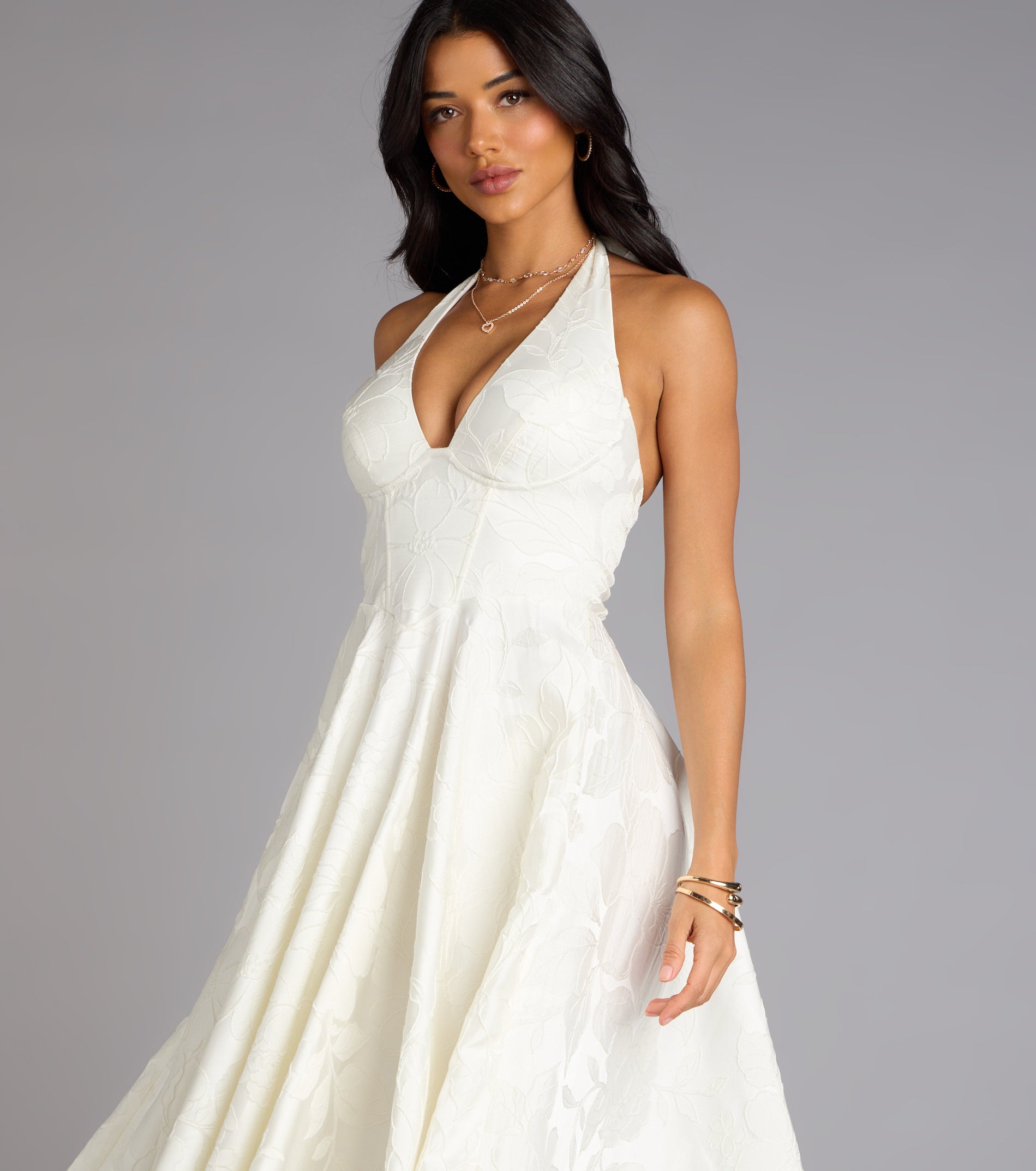 Ellen Lace-Up Halter A-Line Midi Formal Dress - IVORY