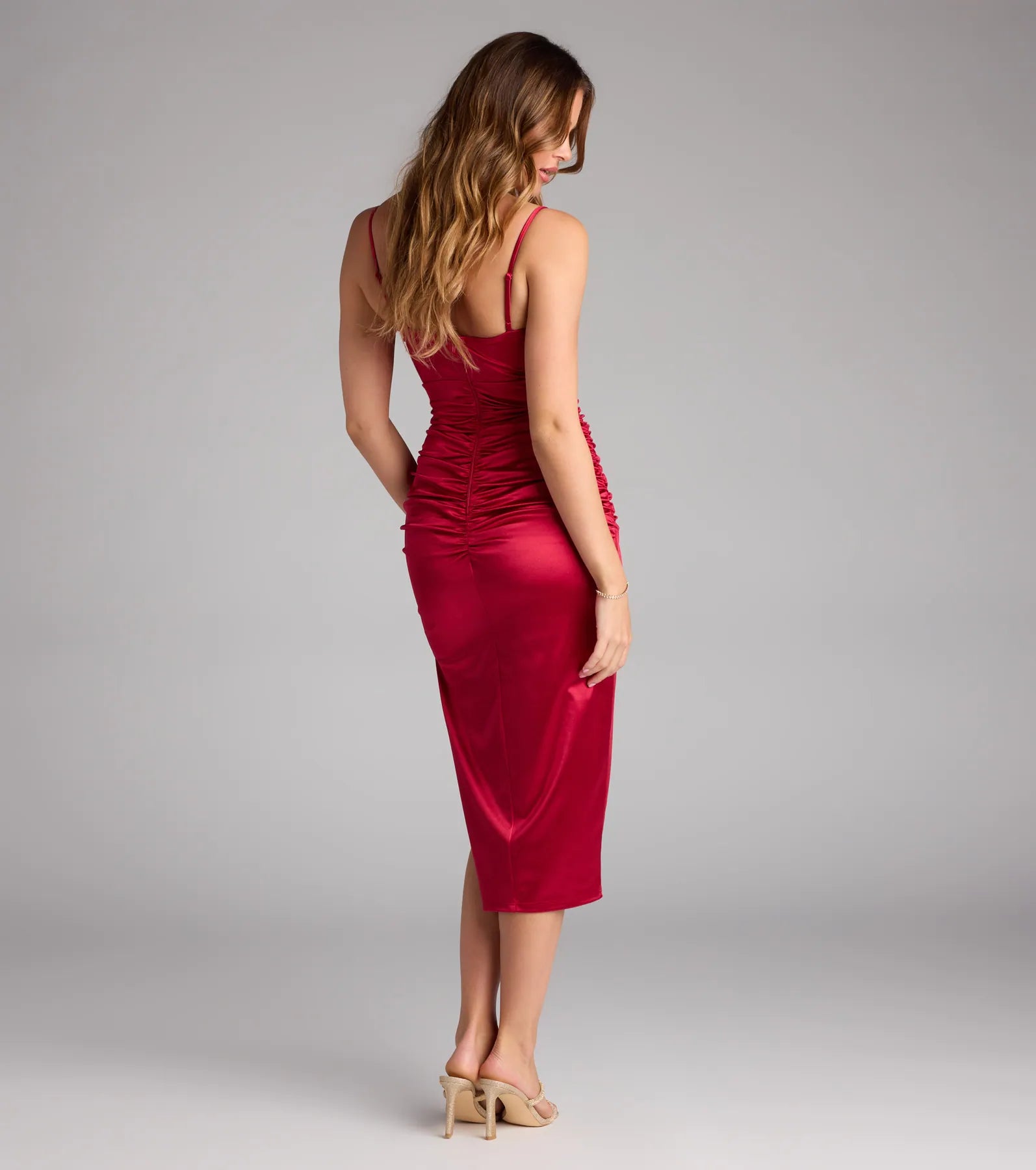 Chelsea Satin Midi Formal Dress - RED