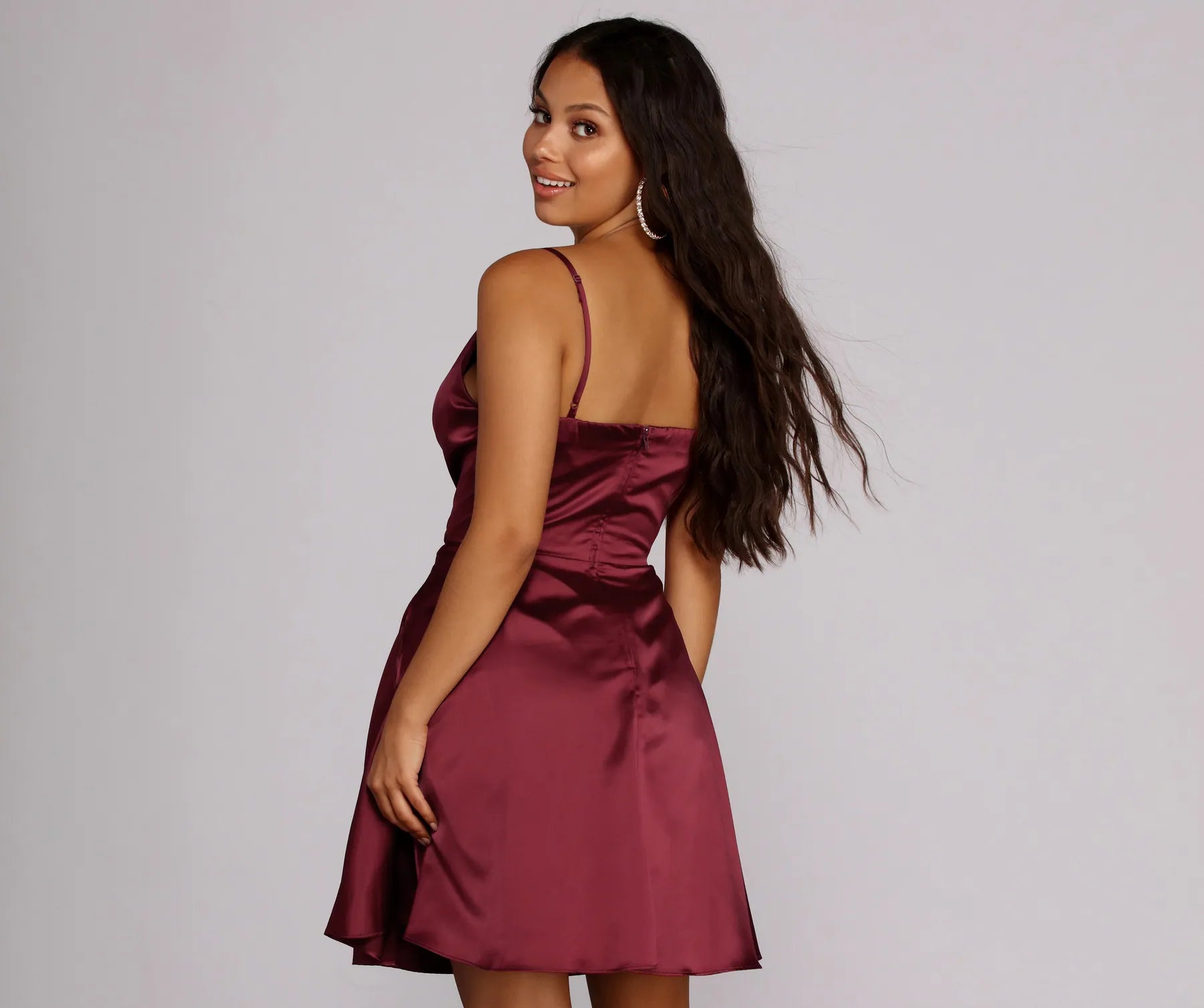 Emme Satin Party Dress - BURGUNDY