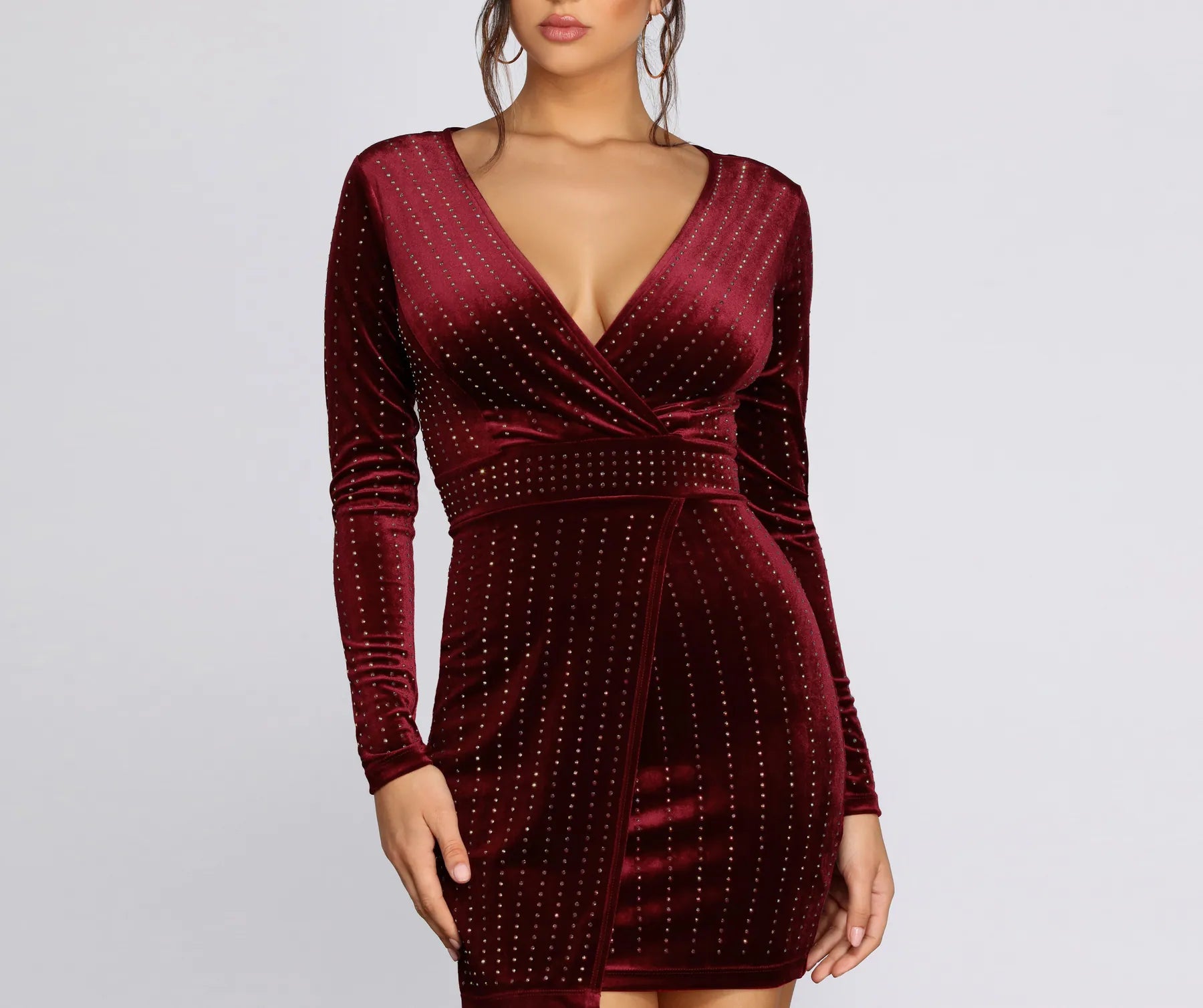 Alexa Velvet Wrap Dress - BURGUNDY