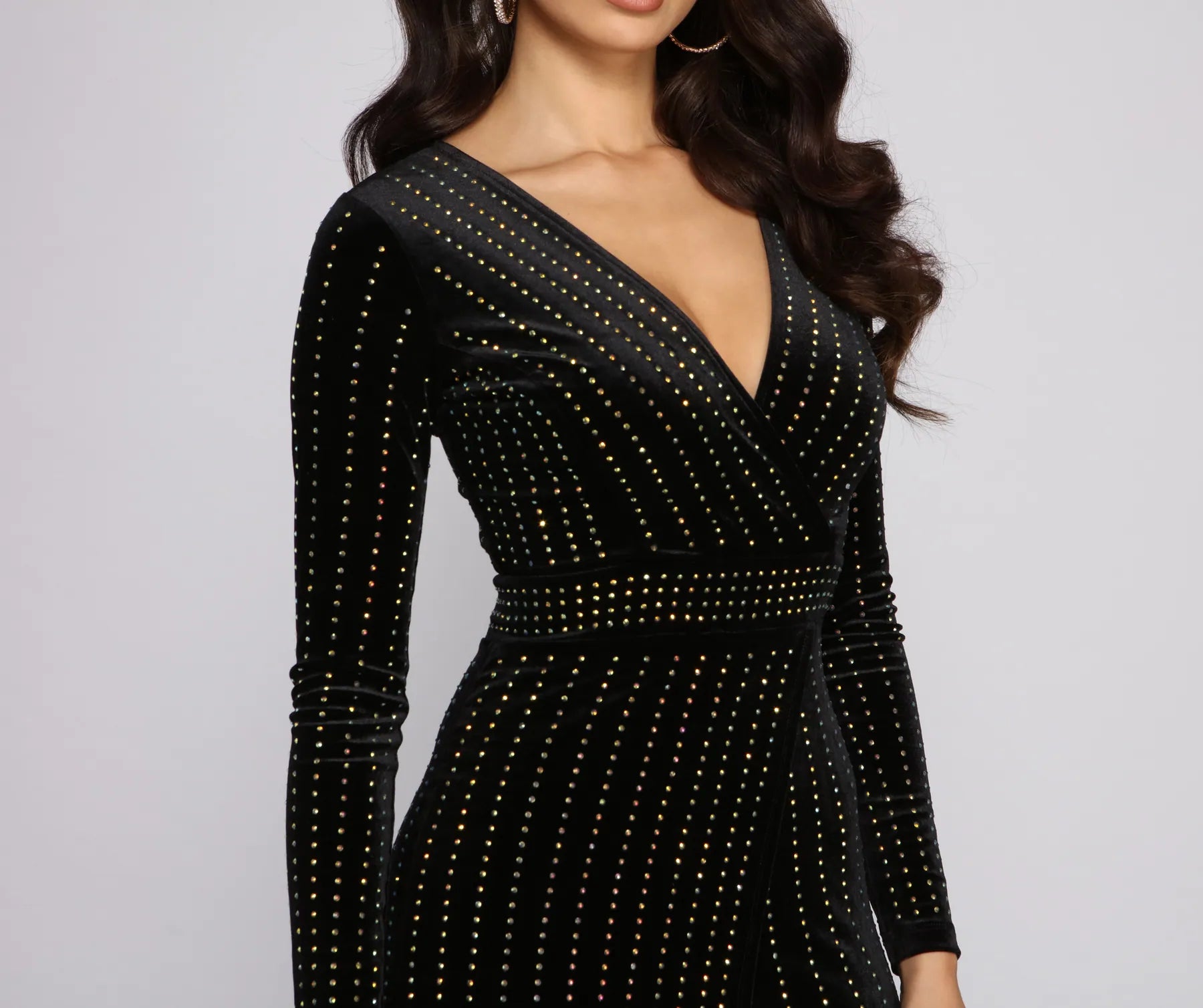 Alexa Velvet Wrap Dress - BLACK