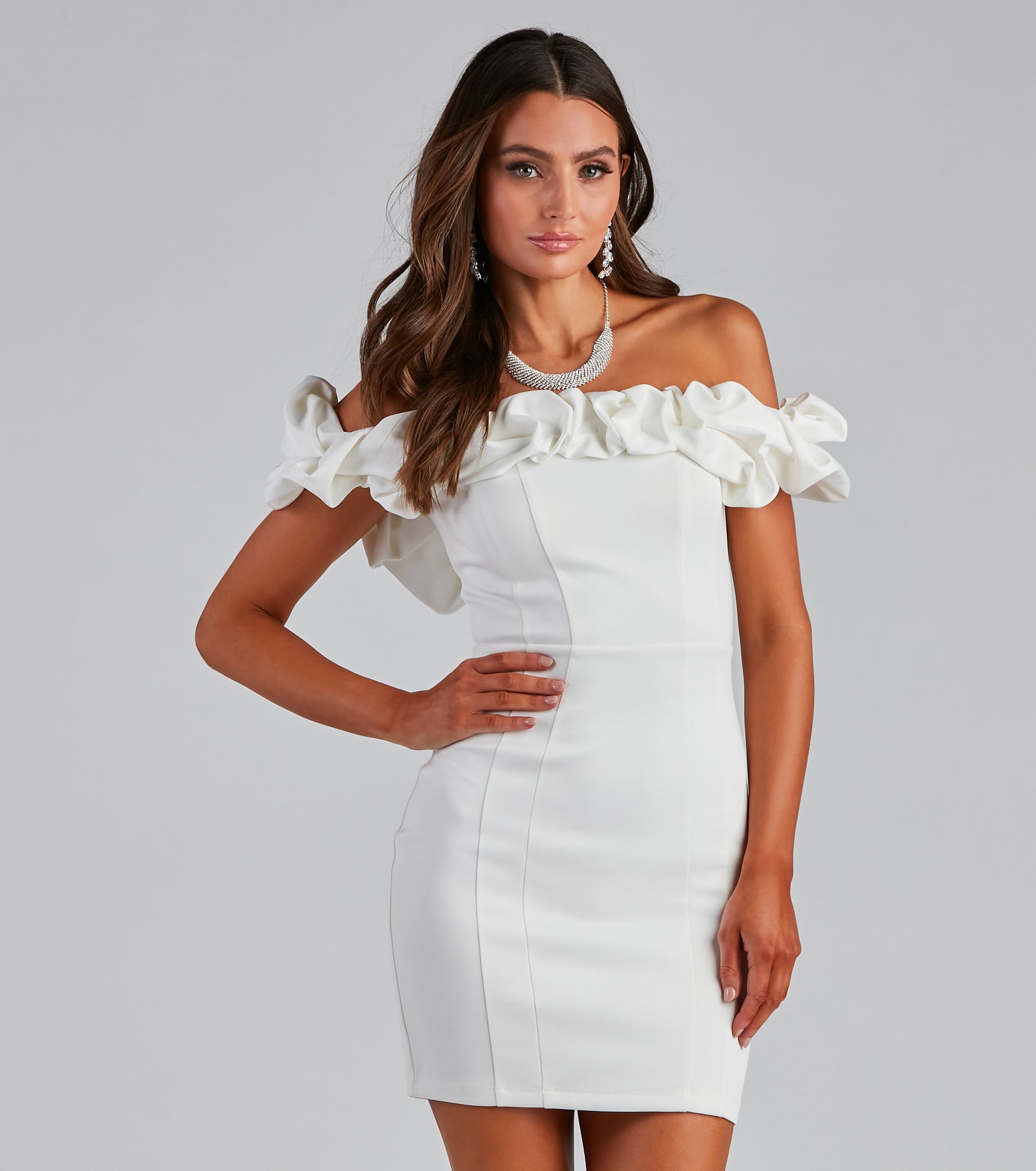 Kiari Formal Off the Shoulder Ruffled Dress - WHITE